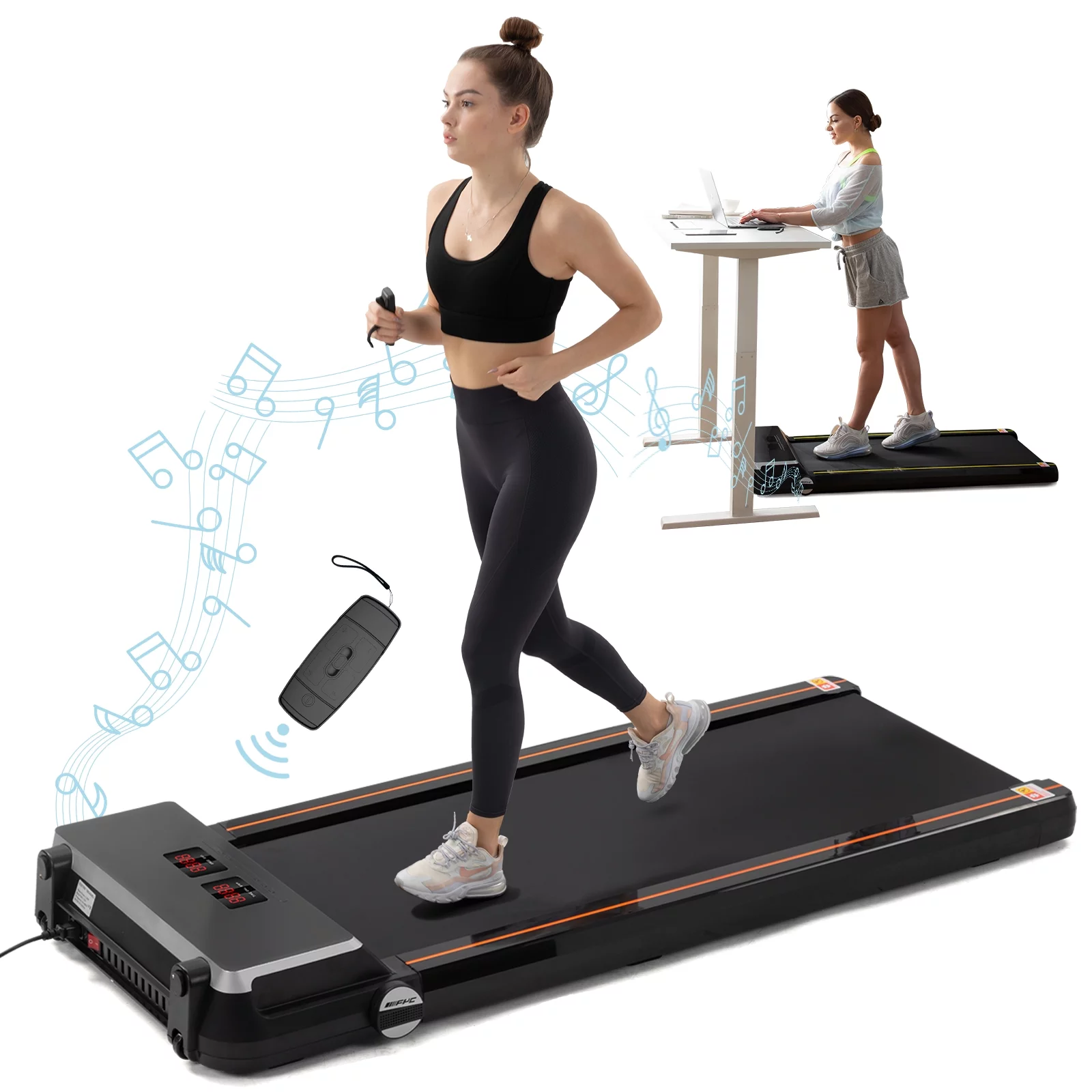 FYC Under Desk Treadmill for Home Office, Slim Walking Smart Treadmill with APP/Bluetooth/Remote Control - Electric Treadmill with LED Display, Running Walking Jogging (No Installation)