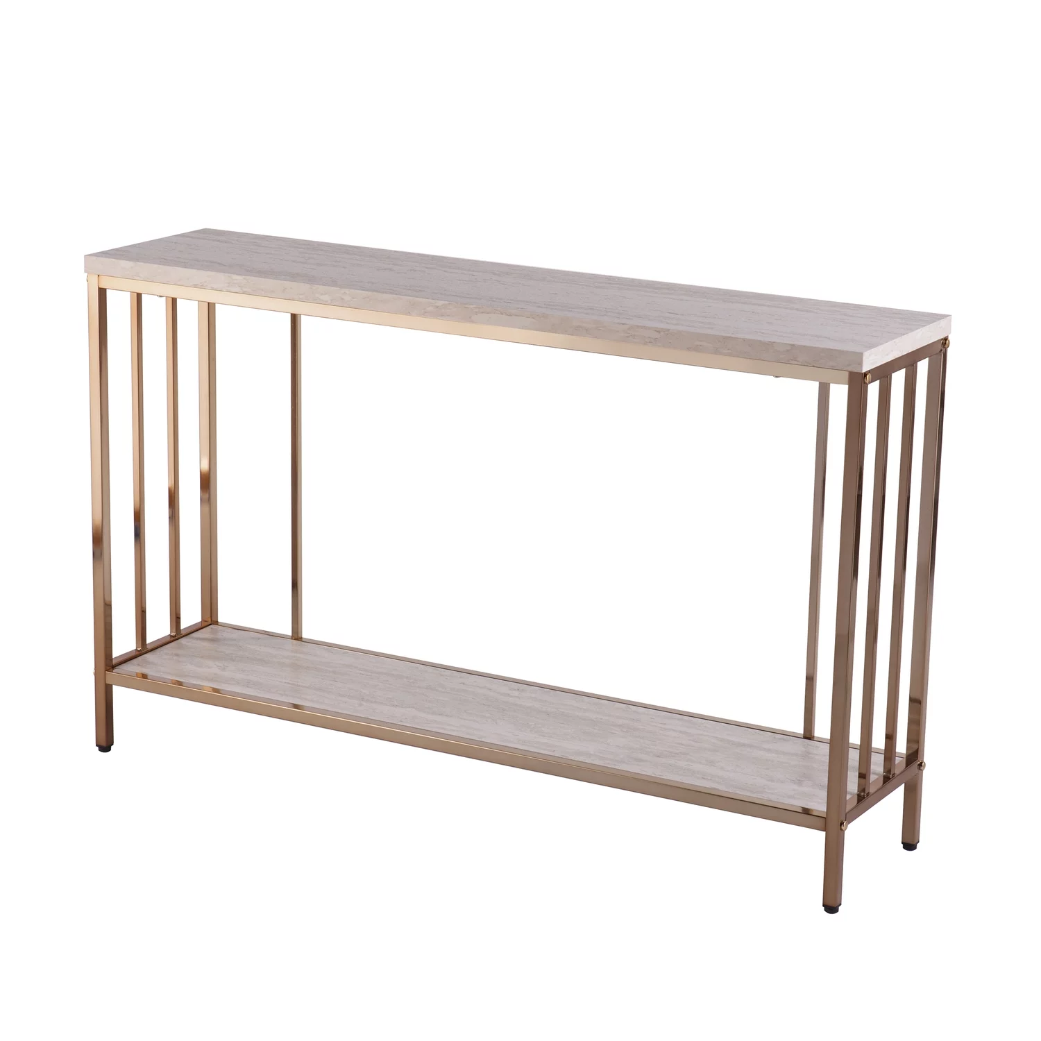 SEI Furniture Brexlyn Faux Stone Top Console Table in Champagne and White