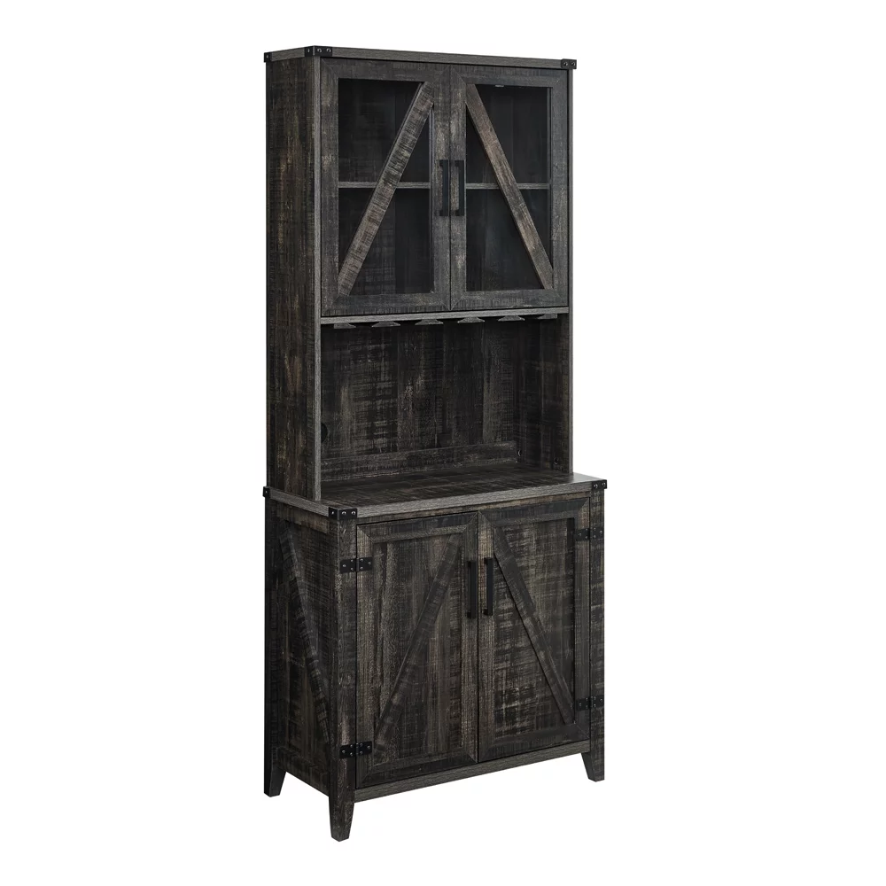 Gramercy Way Bar Cabinet with Upper Glass Cabinet in Charocal Finish
