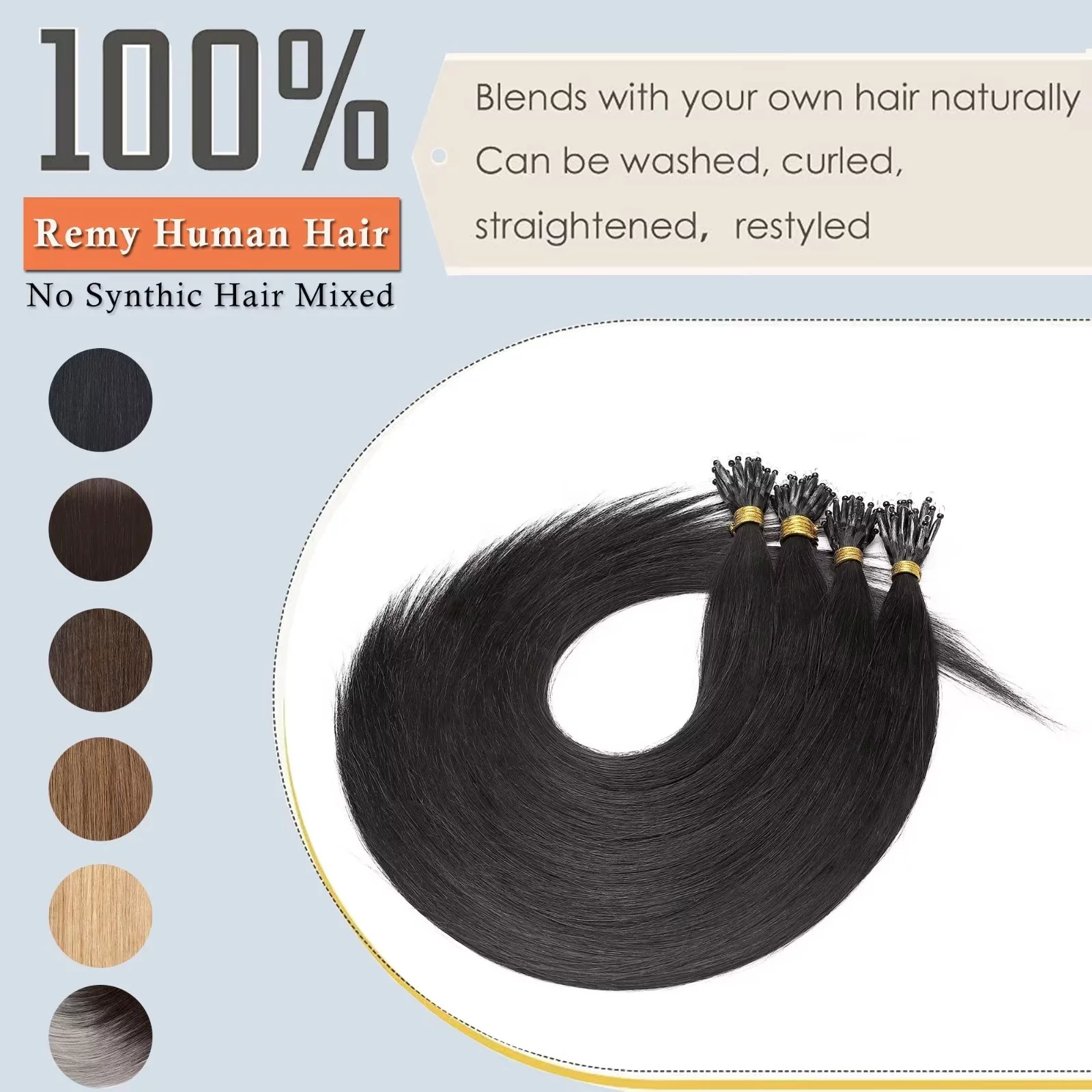 MY-LADY Micro Loop Hair Extensions Human Hair Human Hair Extensions Micro Beads Hair Extensions Real Hair Silky Straight 20