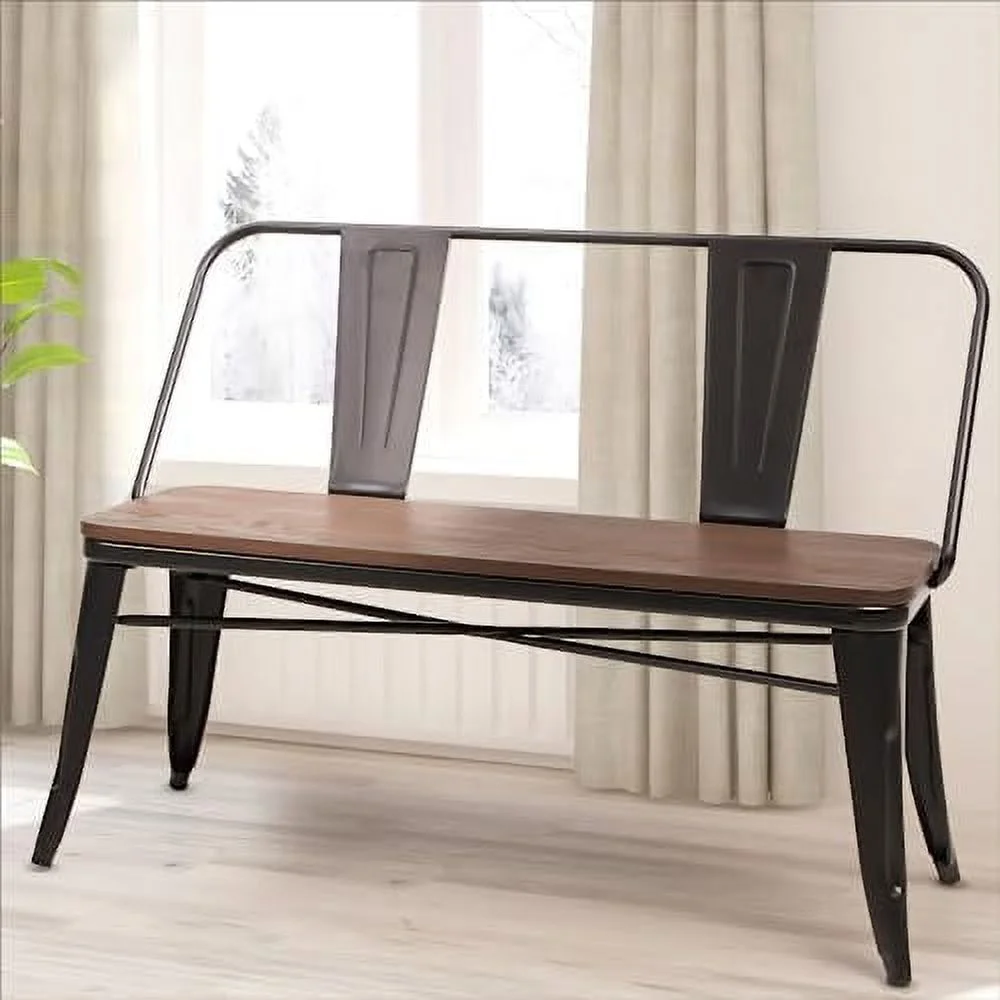 JDZHAPPYLIFE Dining Bench  Entryway Bench with Back  Farmhouse Metal Dining Bench  Industrial Mid-Century 3 Person Rustic Spindle Bench  with Wood Seat  Removable Backrest  42in  Bronze