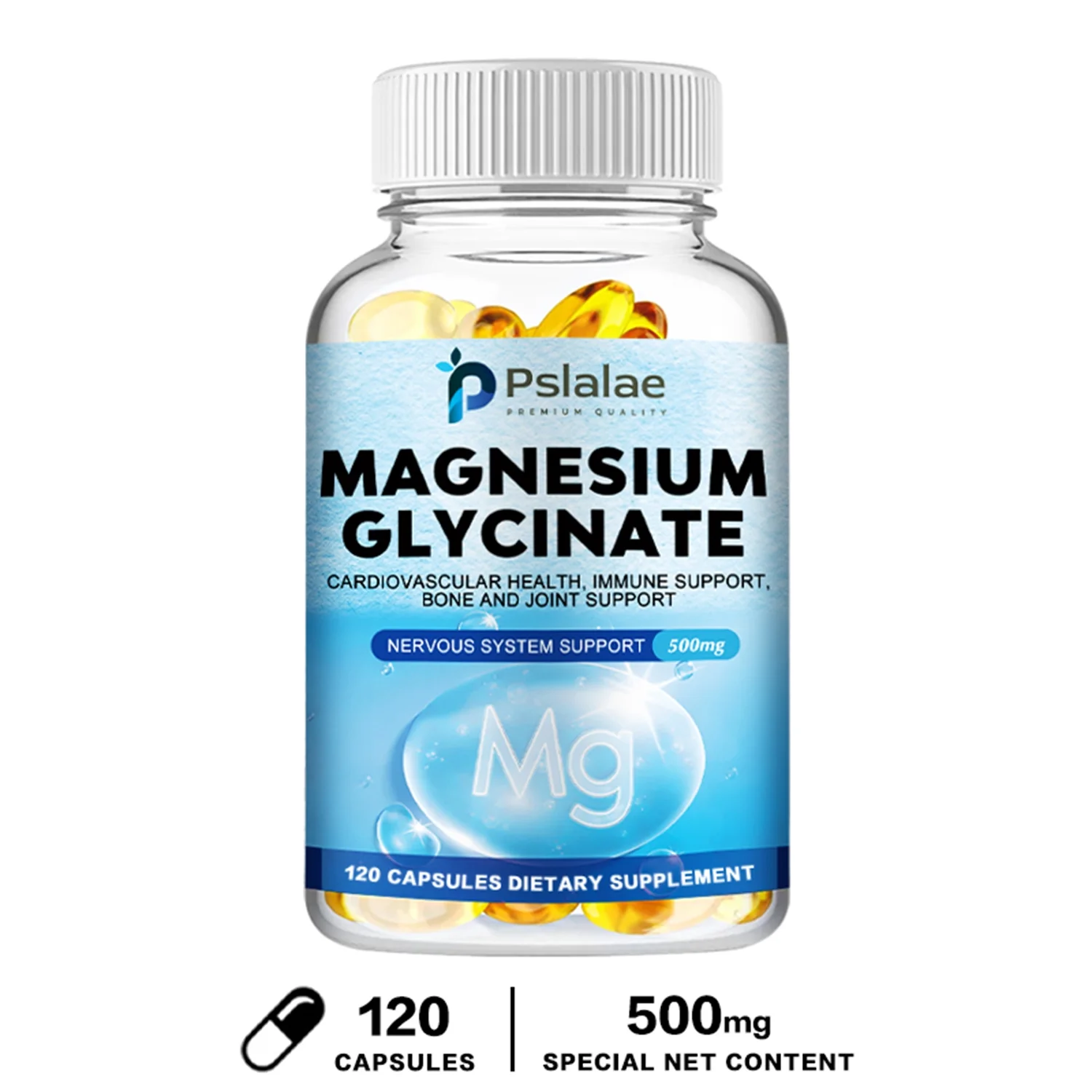 Pslalae Magnesium Glycinate 500mg - Sleep Support, Muscle Relaxation, Leg Cramp Relief(30/60/120pcs)