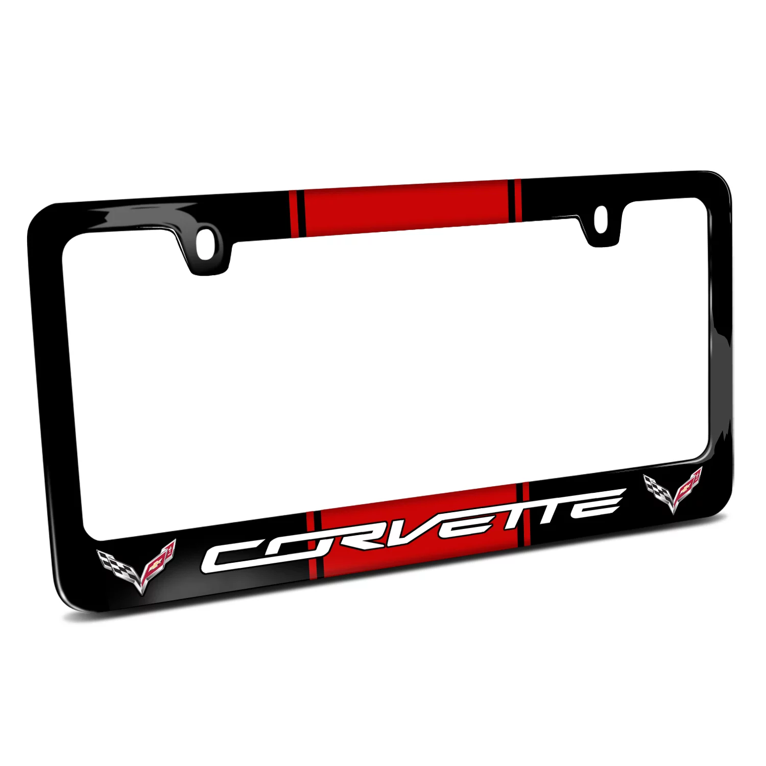 Chevrolet 2014 Corvette C7 Dual Logo racing Stripe Metal License Plate Frame