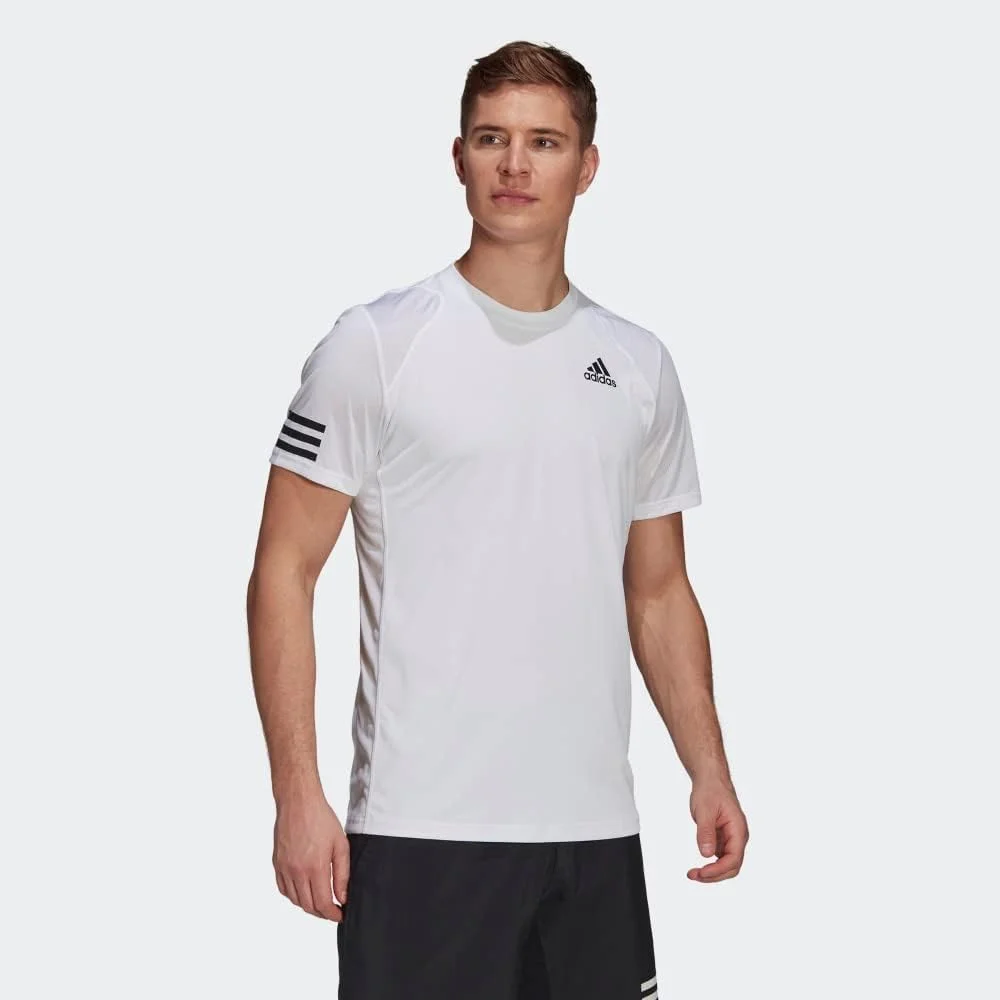 adidas Men's Club 3-Stripe Tennis T-Shirt (White/Black, L)
