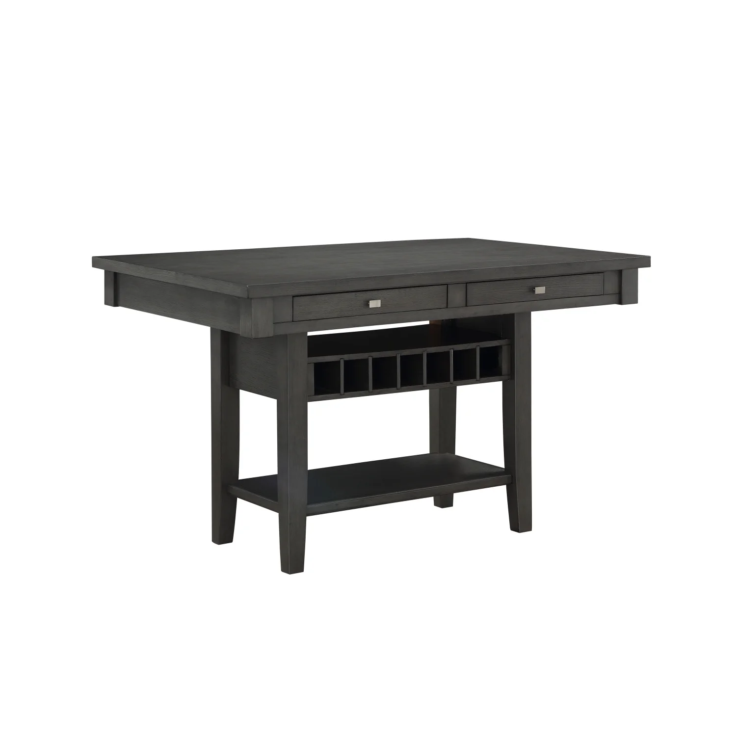 Gray Transitional 1pc Counter Height Table with Ample Storage Drawers Display Shelf and Convenient Wine Rack - Stylish Dining Furniture