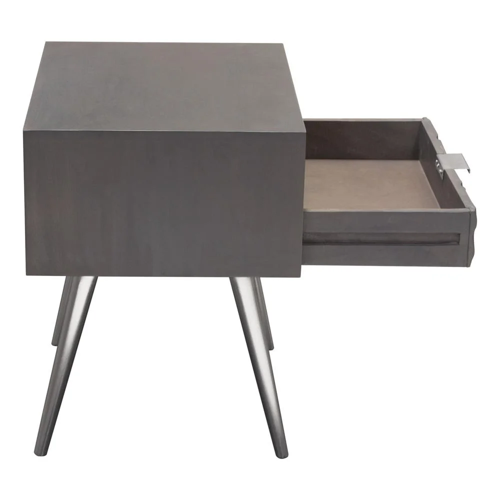 Diamond Sofa  Petra Solid Mango Wood 1-Drawer Accent Table with Nickel Legs, Smoke Grey Finish