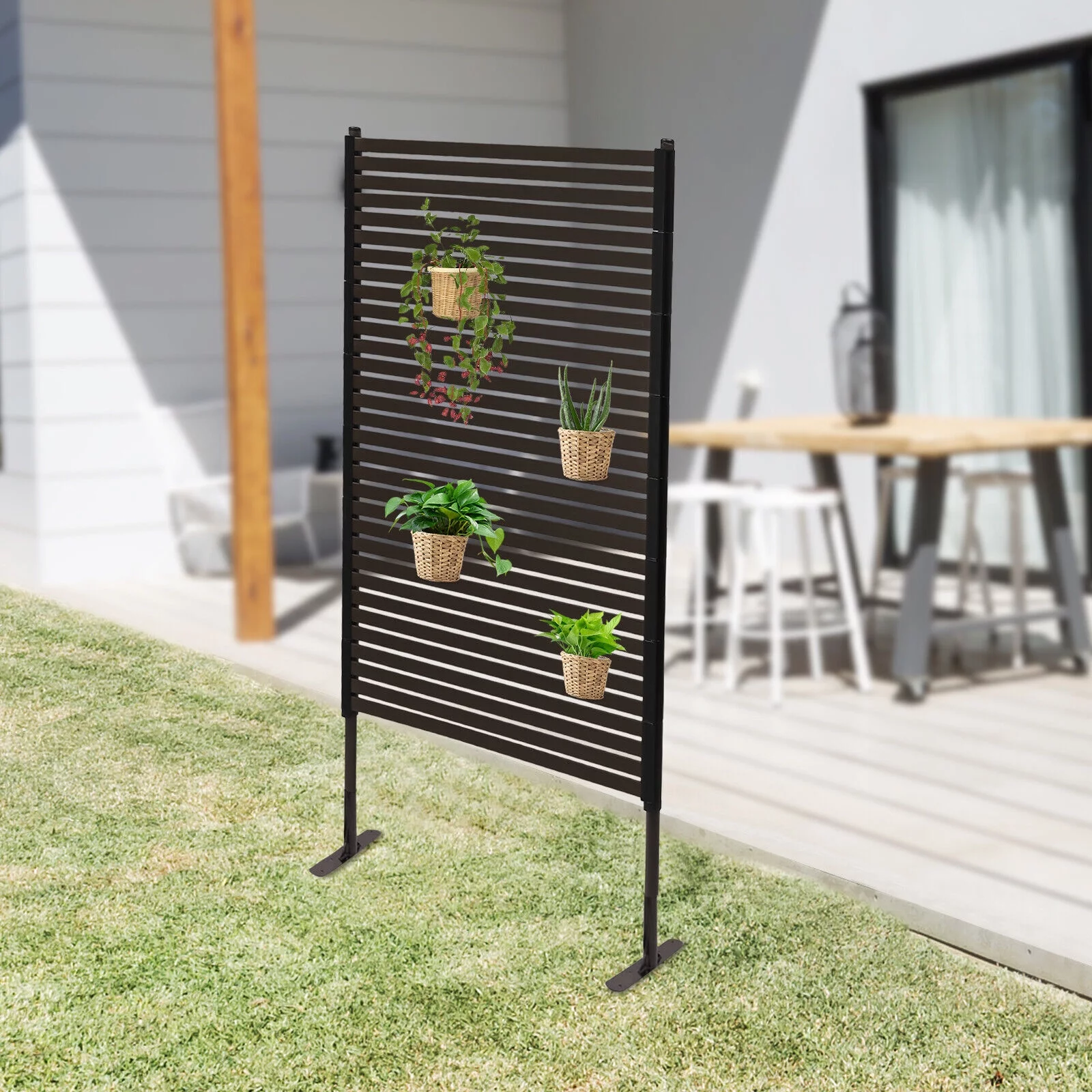 ZhdnBhnos Indoor Outdoor Privacy Screen Decorative Panels with Stand, 3 ft W x 5 ft H Free Standing Divider Screen for Garden Backyard Patio, Brown