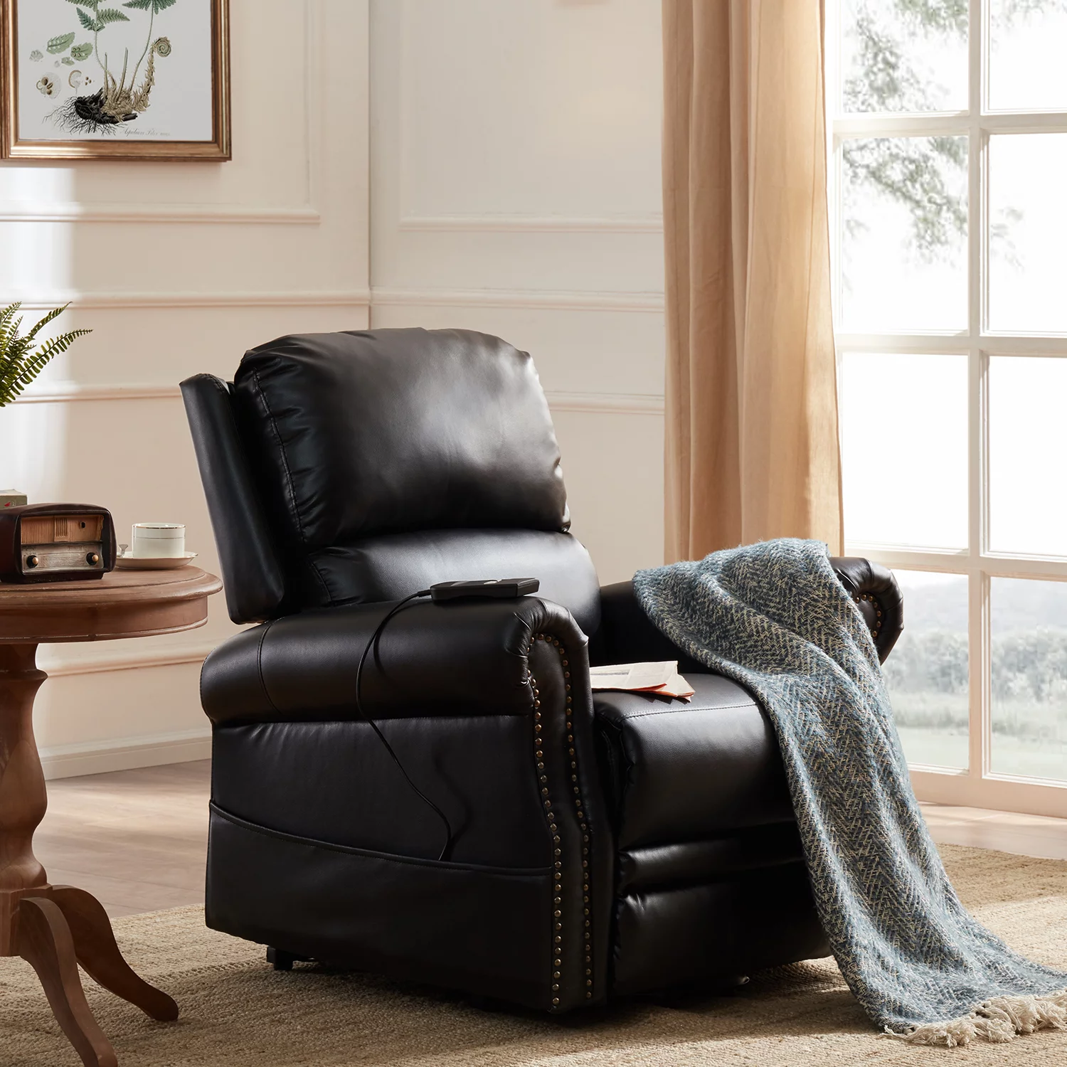 Power Lift Recliner Chair, Vanelc PU Leather Recliner for Elderly, Audlt, Living Room, Bedroom, Office, PU Black