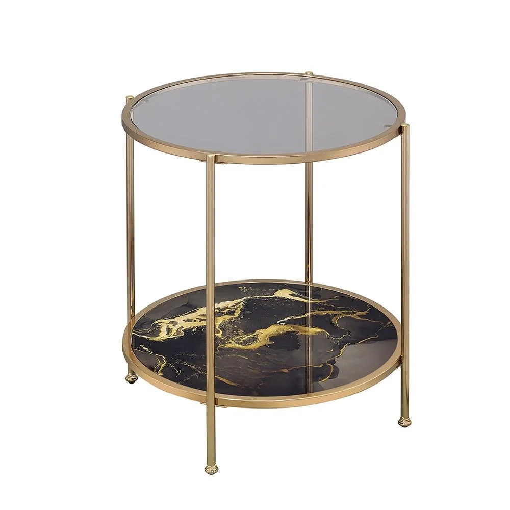 Acme Fiorella End Table, Glass, Black Marble Paint & Gold Finish
