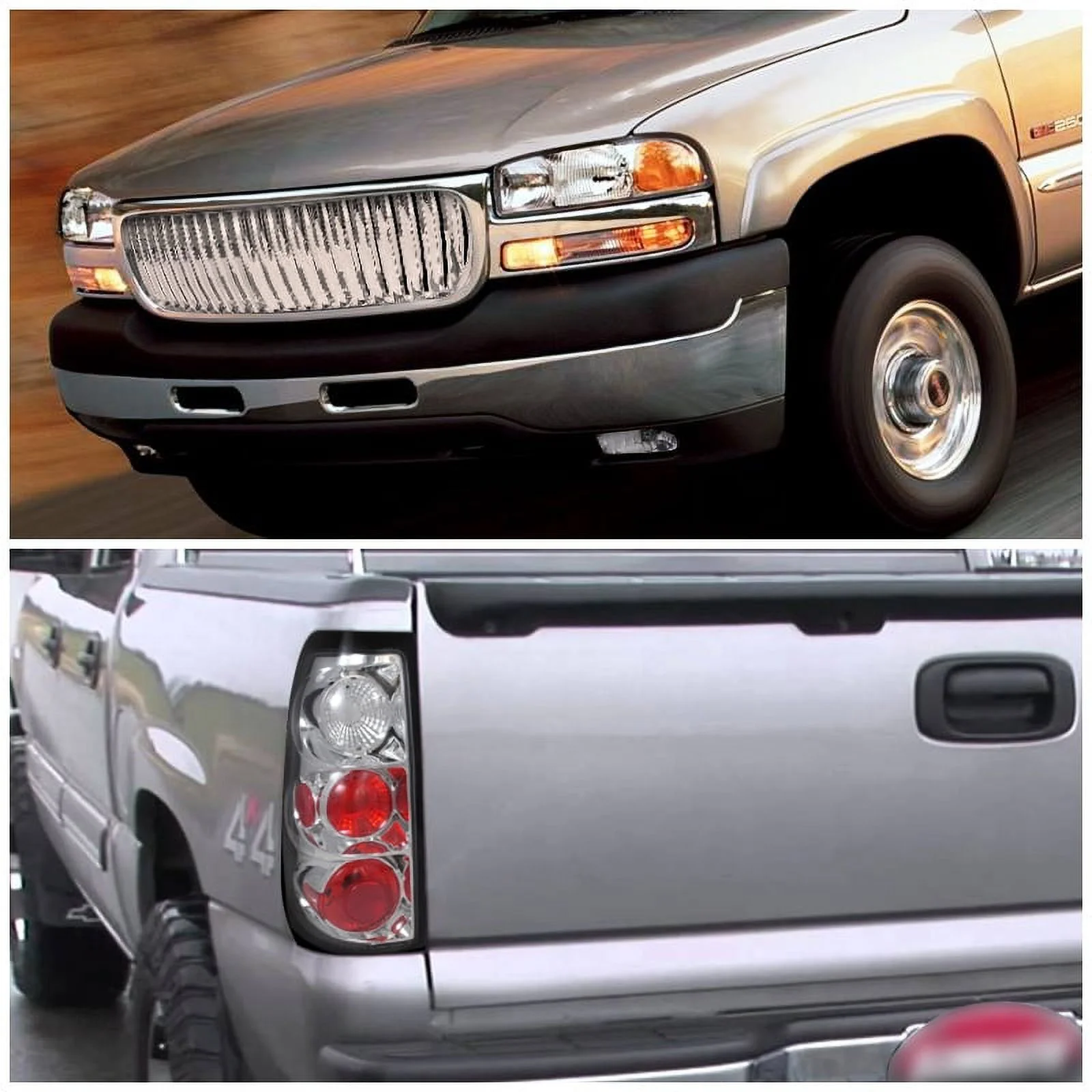 Spec-D Tuning Chrome Halo LED Projector Headlights + Clear SMD LED Fog Lights Kit Compatible with GMC Sierra Left + Right Pair Headlamps Assembly