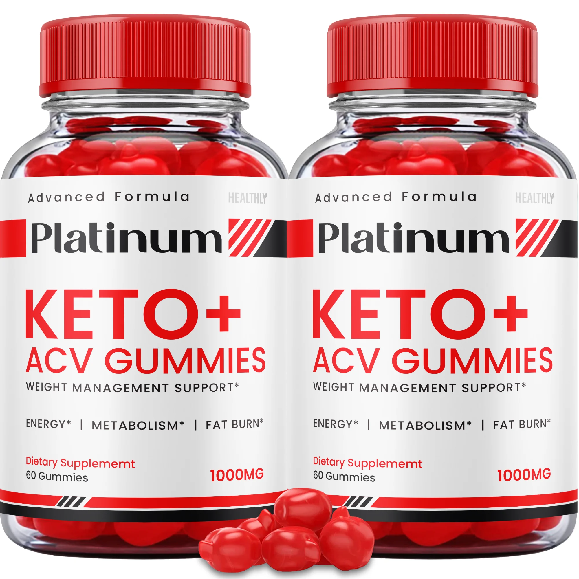 (2 Pack) Platinum Keto+ Keto ACV Gummies Advanced Formula Weight Management Support Fat Burn Metabolism (120 Gummies)