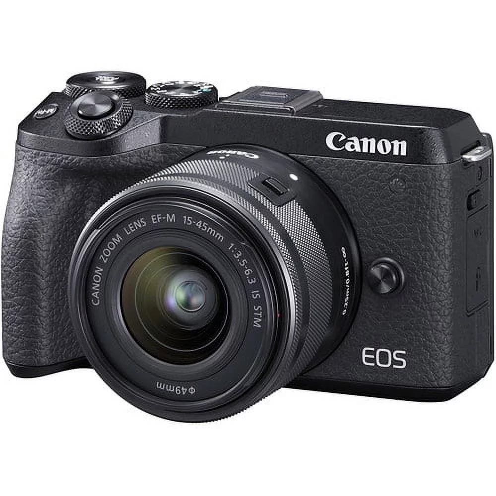Canon EOS M6 Mark II Mirrorless Digital Camera with 15-45mm Lens and EVF-DC2 (Black) International model (No Warranty)