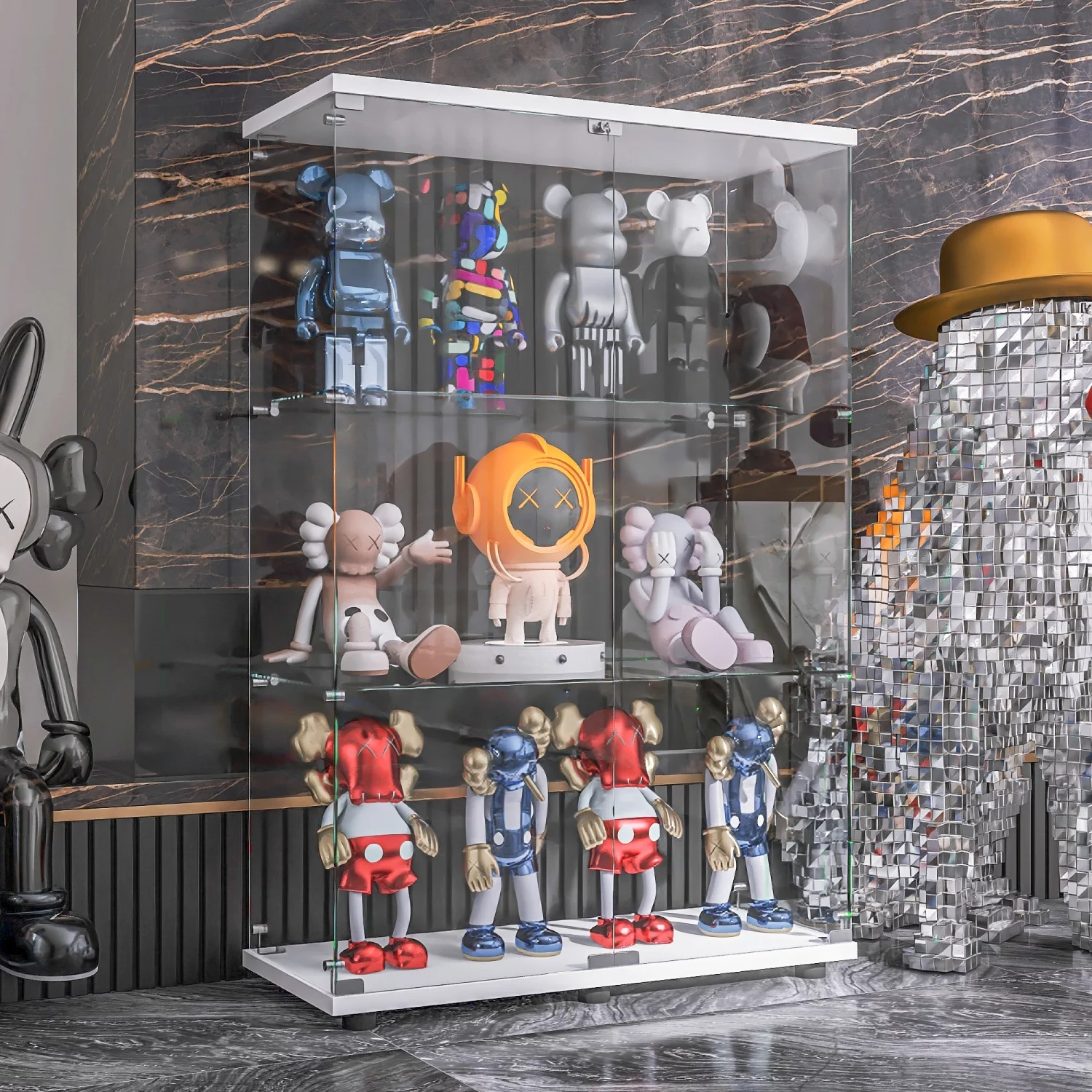 Holaki Two-door 3 Shelves Glass Display Cabinet with Door, Floor Standing Curio Bookshelf for Living Room Bedroom Office, 49.49