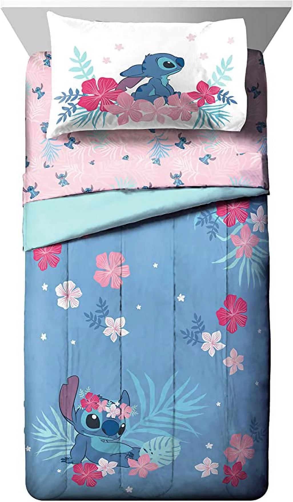 Jay Franco Disney Lilo & Stitch Paradise Dream 7 Piece Queen Bed Set - Includes Reversible Comforter & Sheet Set Bedding - Super Soft Fade Resistant Microfiber (Official Disney Product)