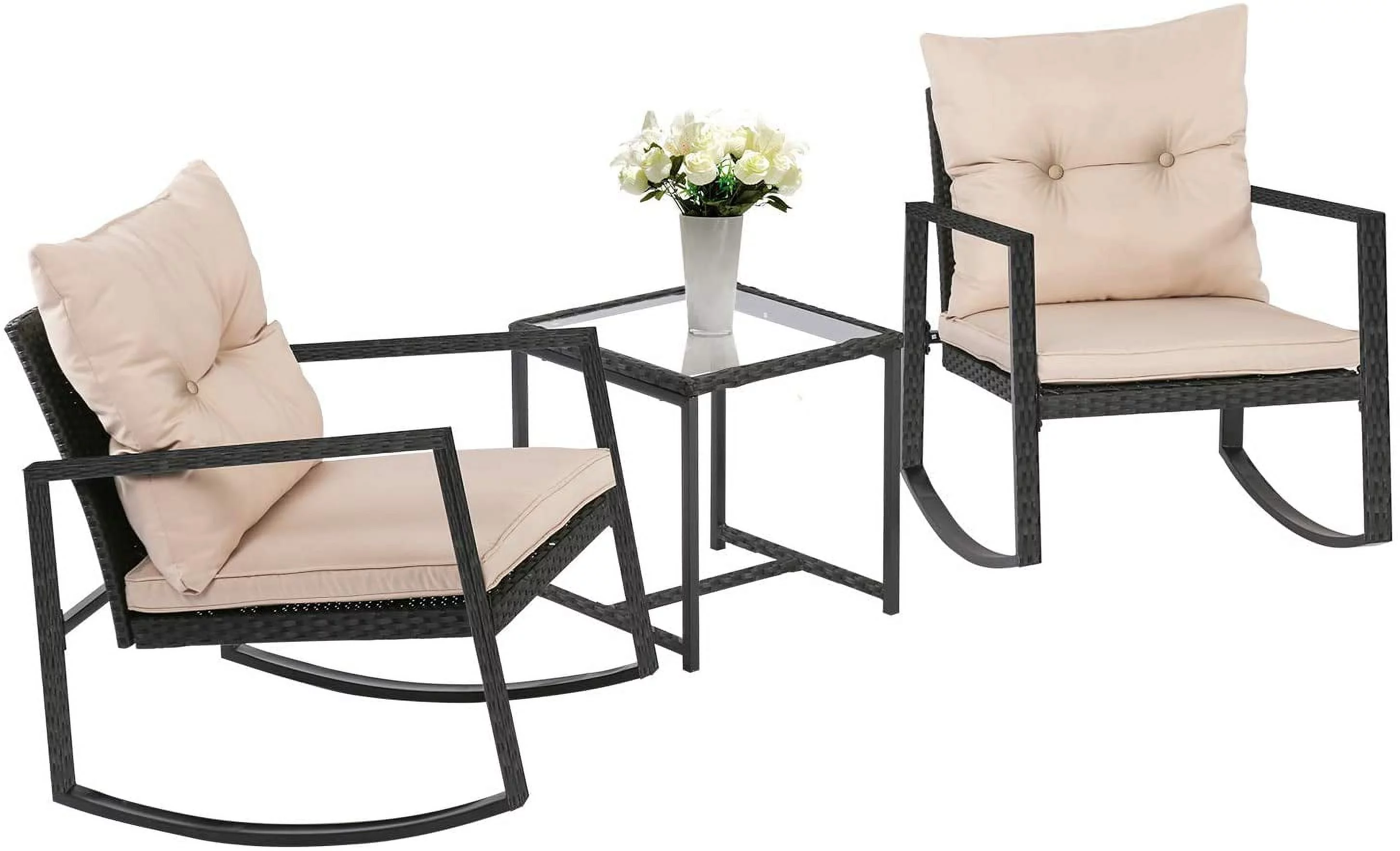FDW 3 Piece Wicker Patio Furniture Sets Outdoor for Backyard Porch with Coffee Table, Black, Modern