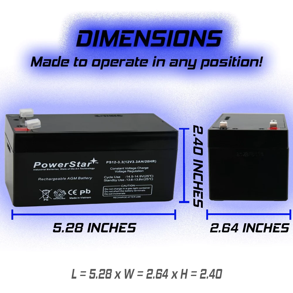 PowerStar 12V 3.3Ah 12Volt 3.3Amp SLA Rechargeable Battery Replace RBC35 WP3-12 / 2pcs