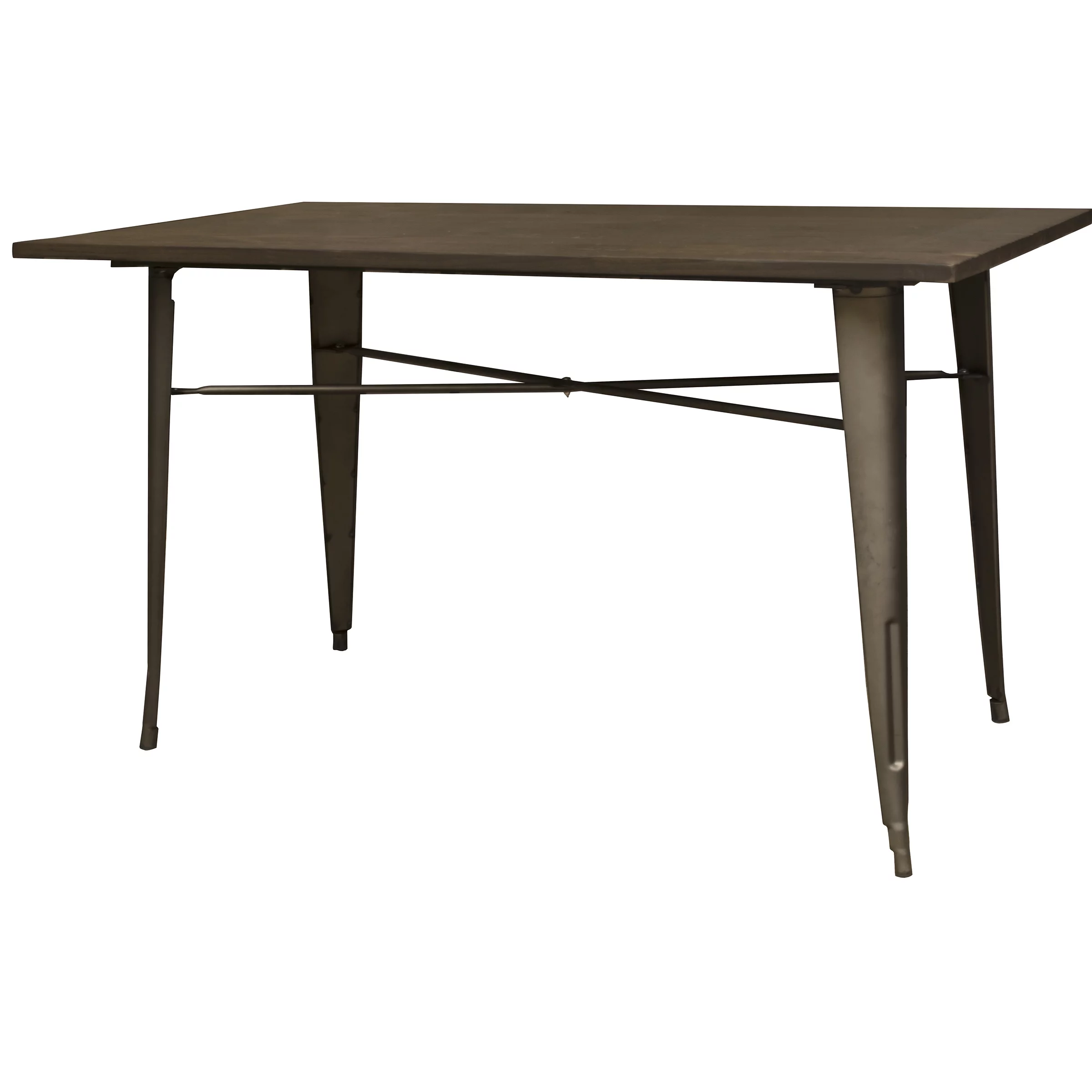 AmeriHome Loft Rustic Gunmetal Metal Dining Table with Wood Rectangle Top, Seating Capacity of 4