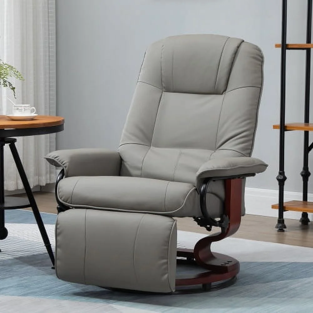 ZJbiubiuHome Faux Leather Manual Recliner with Swivel Wood Base Padded Armrest
