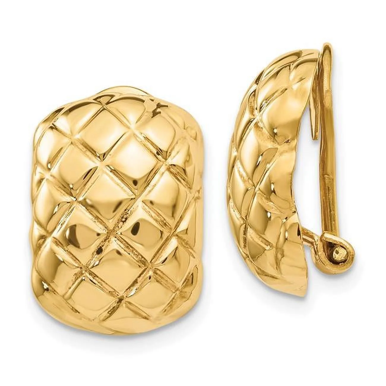 Primal Gold 14 Karat Yellow Gold Polished Quilted Non-pierced Omega Back Earrings