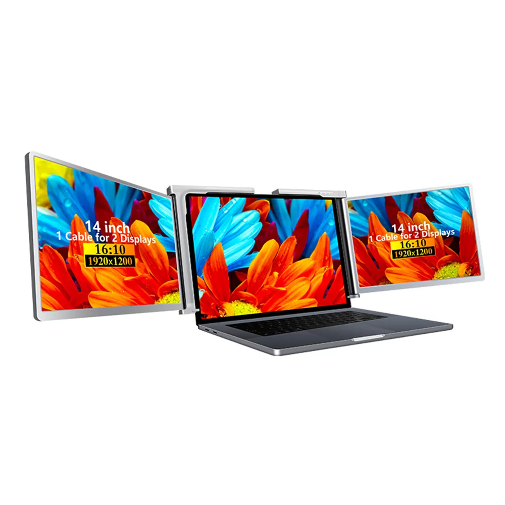 Htovila 14 inches Laptop Expansion Screen FHD Portable Tri-screen  with 1 Cable for 2 Displays for Windows, MacOS for 15-17.3 inch Laptop