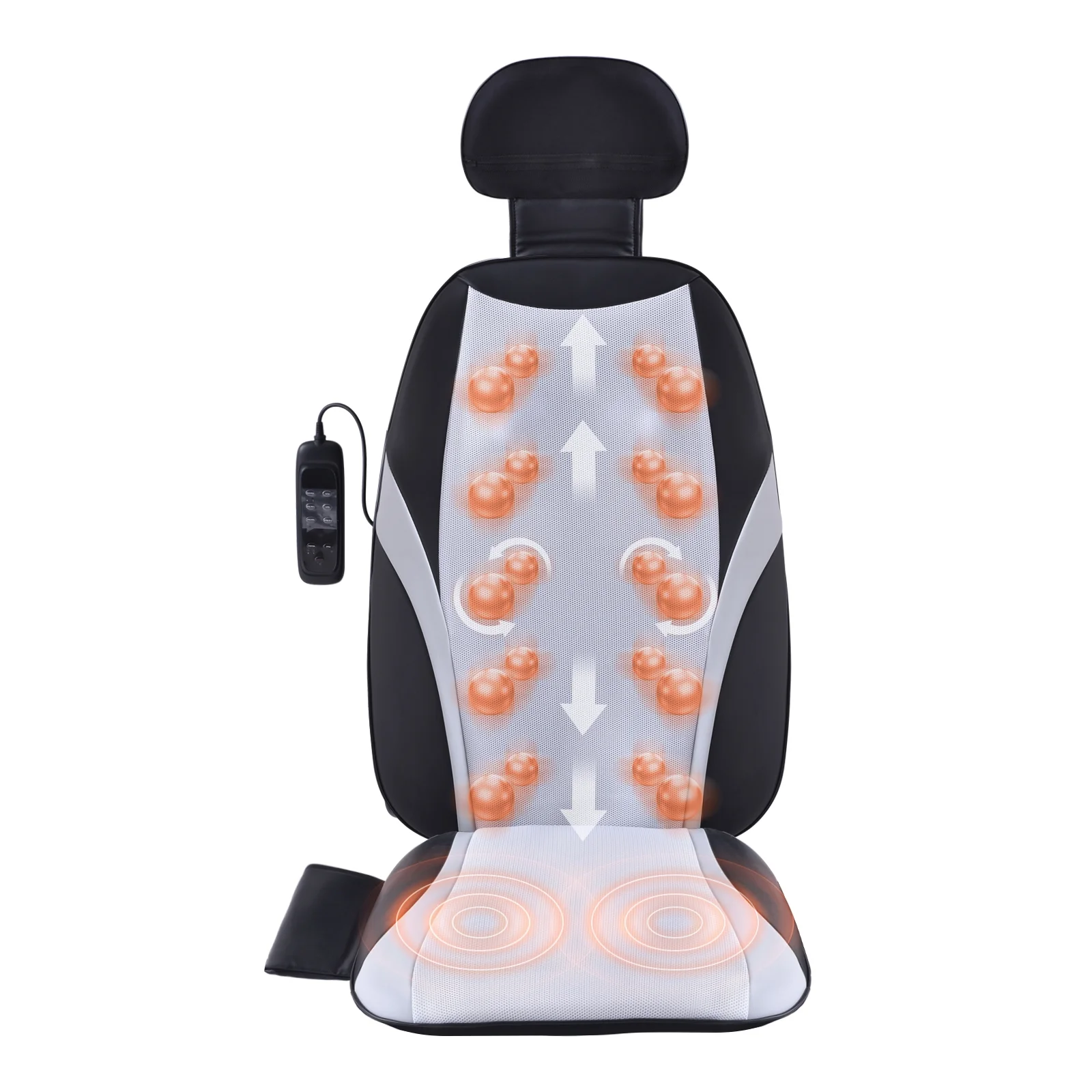 SKYSHALO Shiatsu Back Massager with Heat, Deep Kneading Massage Chair Pad with Adjustable Intensity& 5 Vibration Modes, Shiatsu Chair Massager to Relax Full Body Muscle