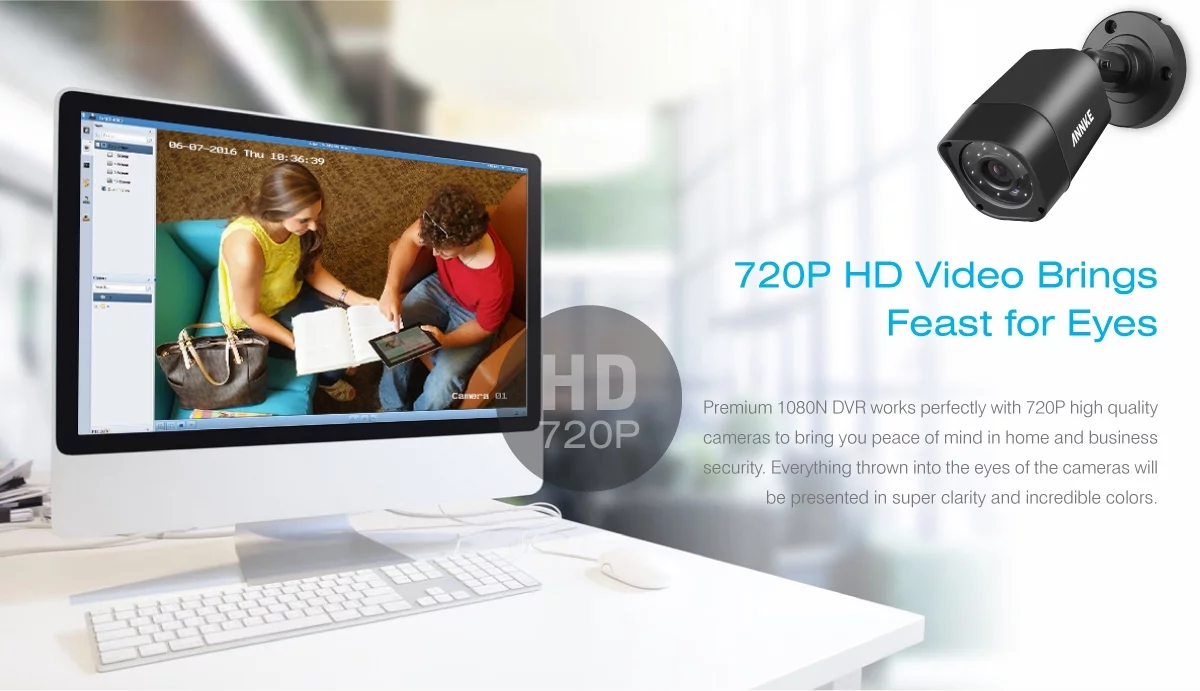 ANNKE 8CH 1080N  Security System Video DVR 4Pcs Night Vision Weatherproof 2MP Bullet Cameras(Hard Drive Capacity is optional:0-NO HDD,1-1TB HDD)