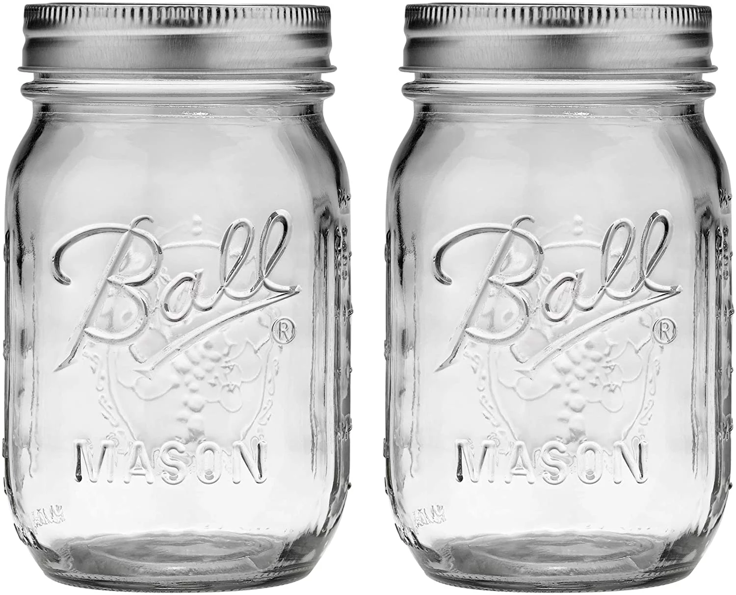 Ball  Pint Regular Mouth Mason, Pack Of 2, Clear