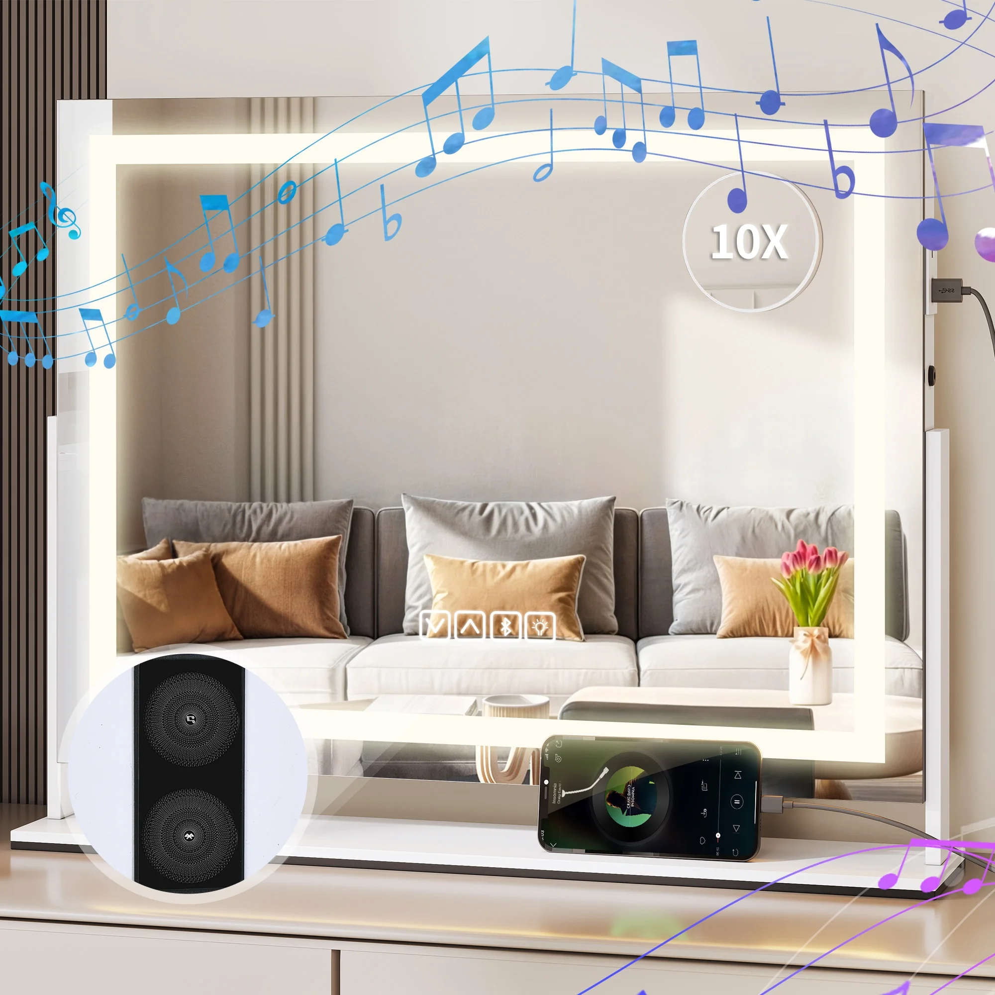 DWVO Vanity Mirror with Lights and Bluetooth Speaker, 24.6