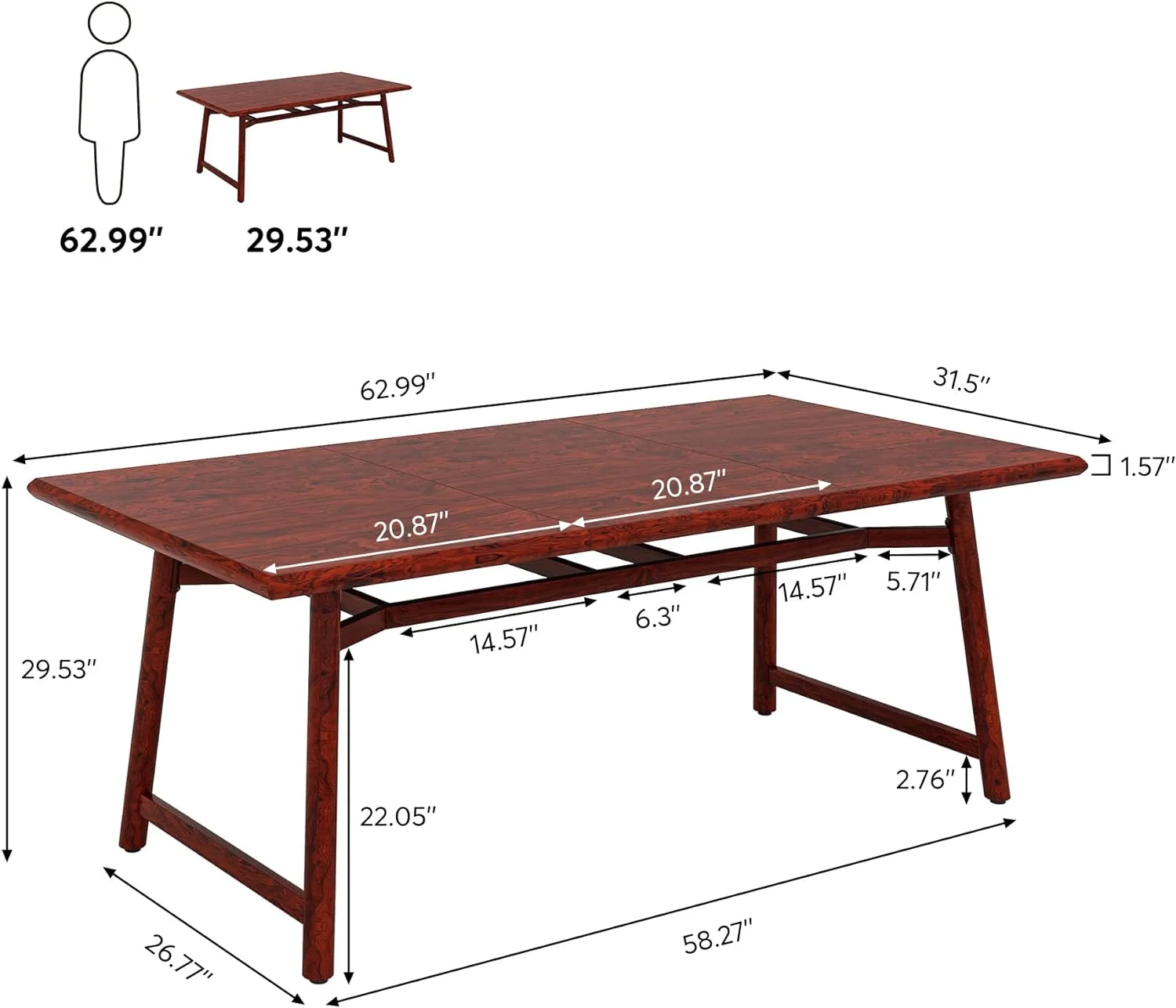 Tribesigns 63-Inch Large Executive Computer Desk, Classic Cherry Red, Easy Assembly