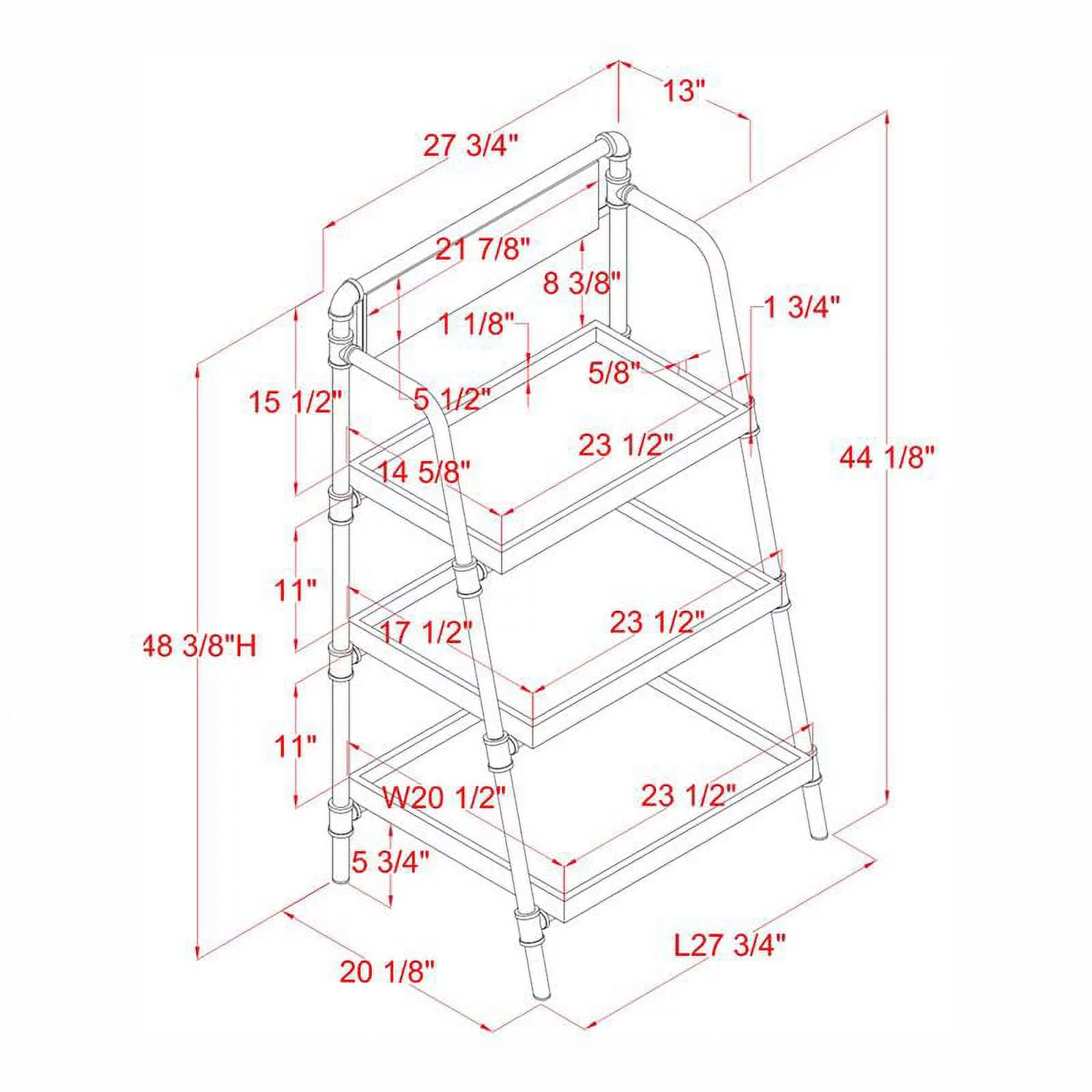 Bowery Hill Industrial Metal 3-Shelf Bookcase in Sand Black Finish