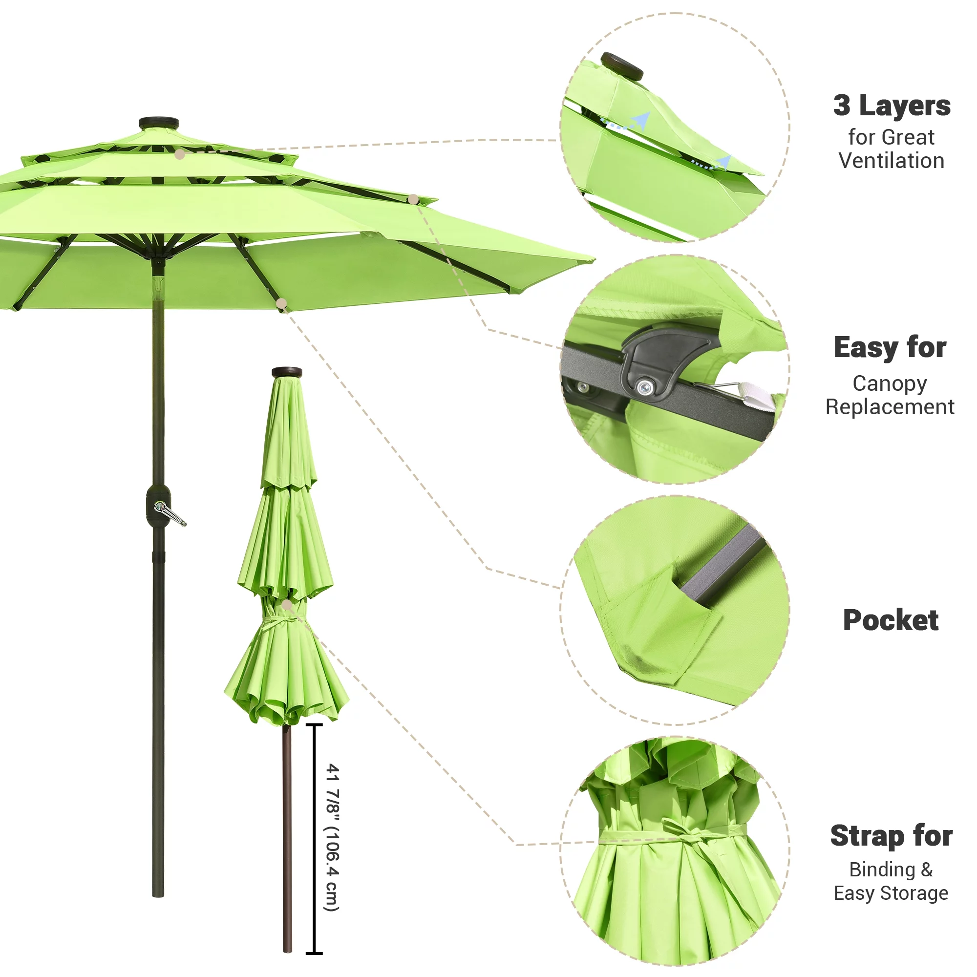 Yescom 9 Ft 3 Tier Patio Umbrella with Protective Cover Solar LED Crank & Tilt Garden