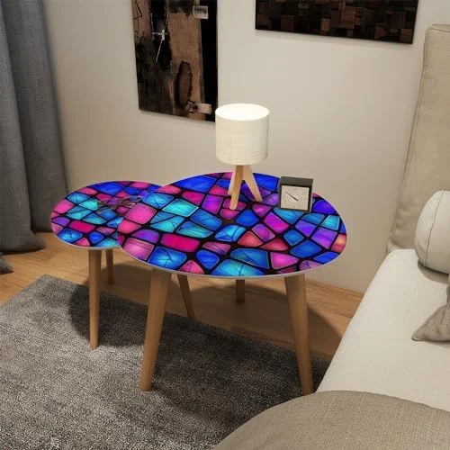 YPDRYGV Small Coffee Nesting  Abstract Stained Glass Mosaic Triangle End  Center   Modern   Room Bedroom Balcony