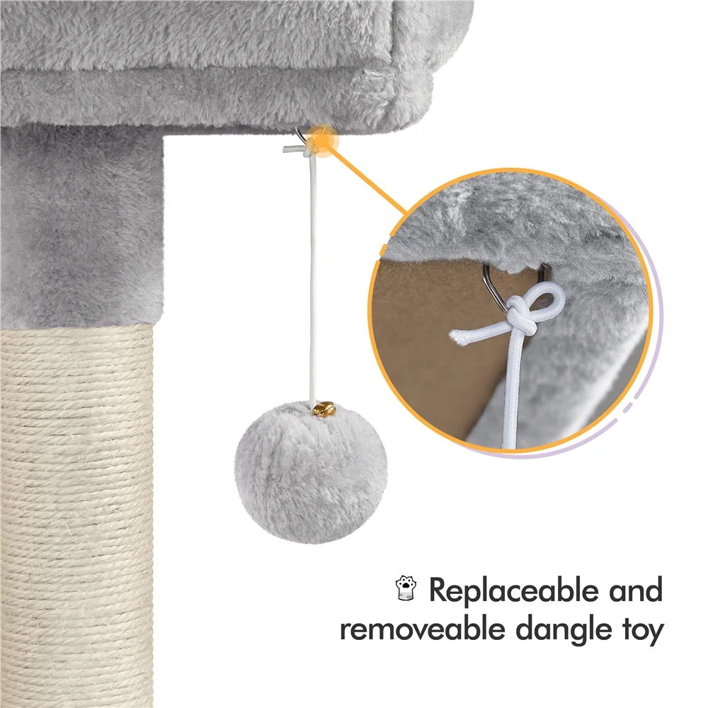 Topeakmart 60.5-in Multilevel Cat Tree Condo Scratching Posts with Hammock Top Perch, Light Gray