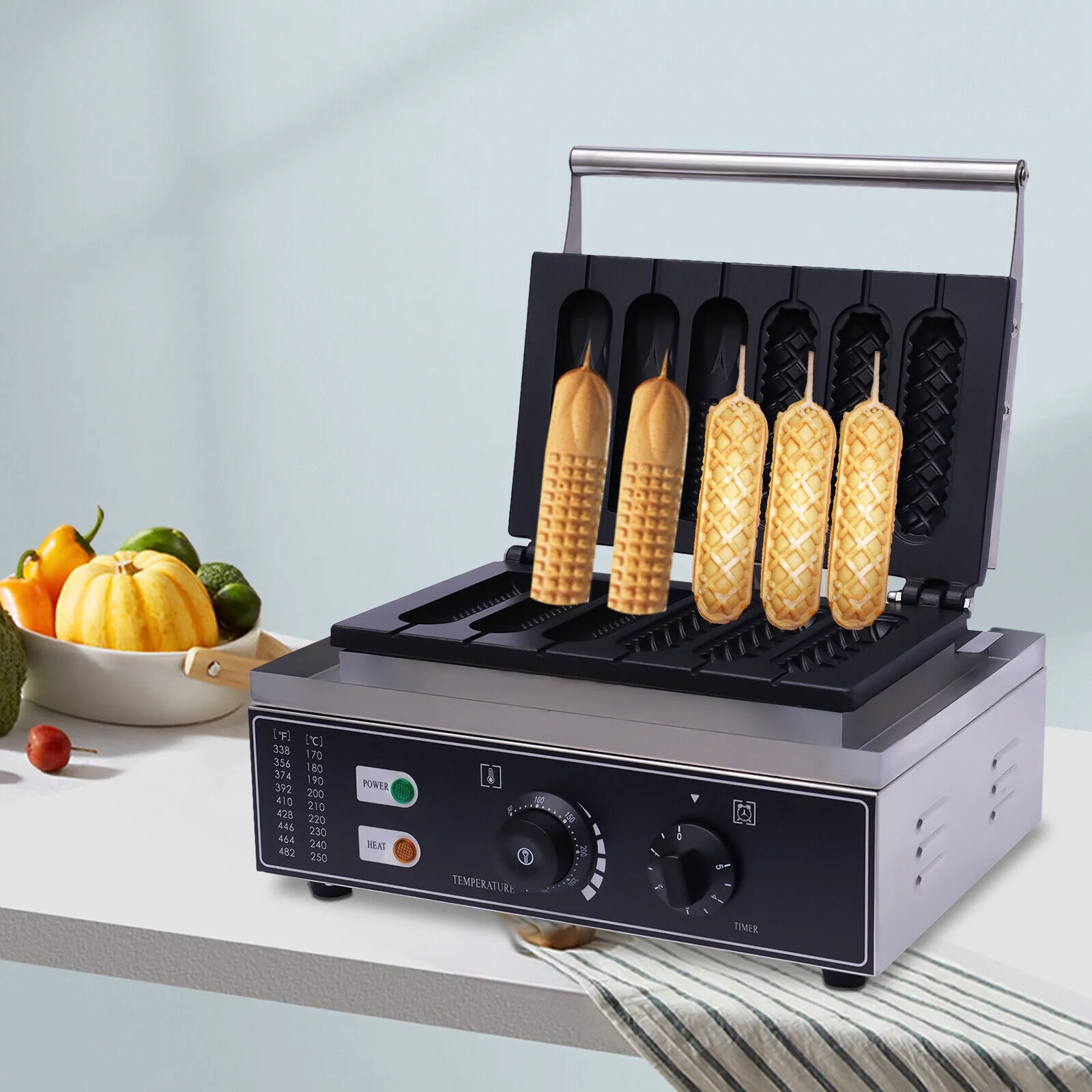 ZhdnBhnos Commercial Waffle Corn Hot Dog Presser Maker Electric Non-stick French Hot Dogs Baker Machine 110V 1500W