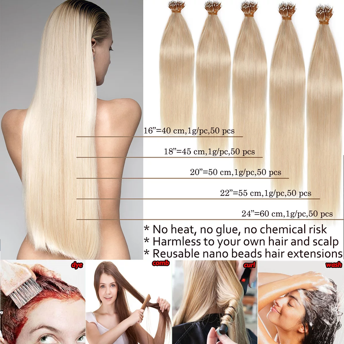 SEGO 100% Remy Human Hair Extensions Micro Loop Hair Extension Nano Micro Bead Ring Thick Hair Piece Clearance