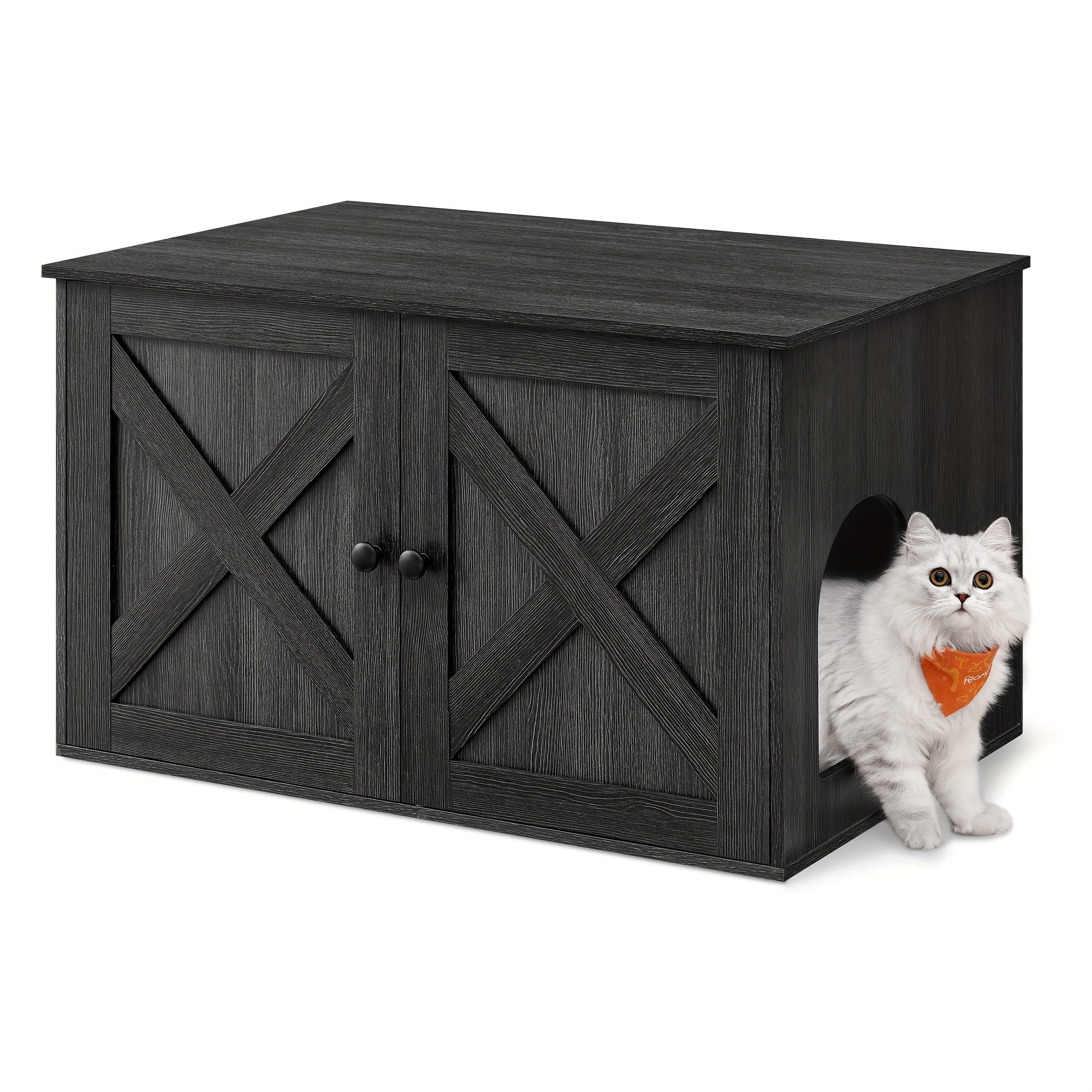 Feandrea Cat Litter Box Enclosure, Litter Box Furniture Hidden with Removable Divider, Indoor Cat House, End Table, 31.5 x 20.9 x 19.7 Inches, Ink Black UPCL002B01