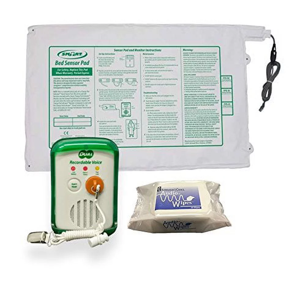 Smart Caregiver Bed & Chair Exit Alarm Monitor For Fall & Wandering Prevention - Dual Recordable Voice (Bed Pad - 20