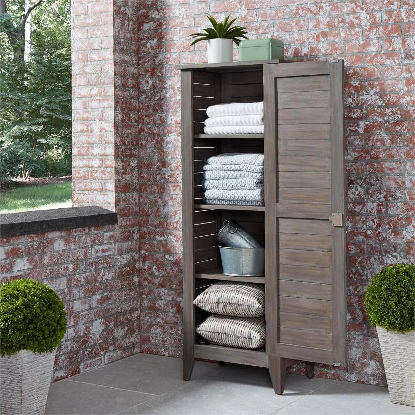 Pemberly Row Contemporary Wood Storage Cabinet in Gray Finish