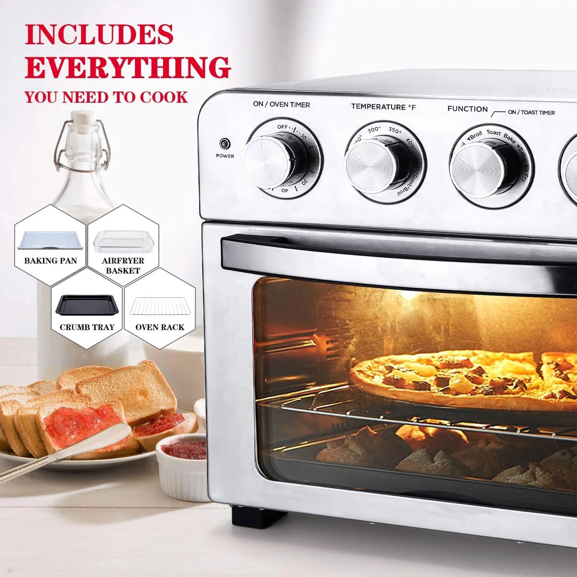 Geek Chef Stainless Steel 4 Slice Extra Wide Slot Toaster w/ Bagel/Defrost