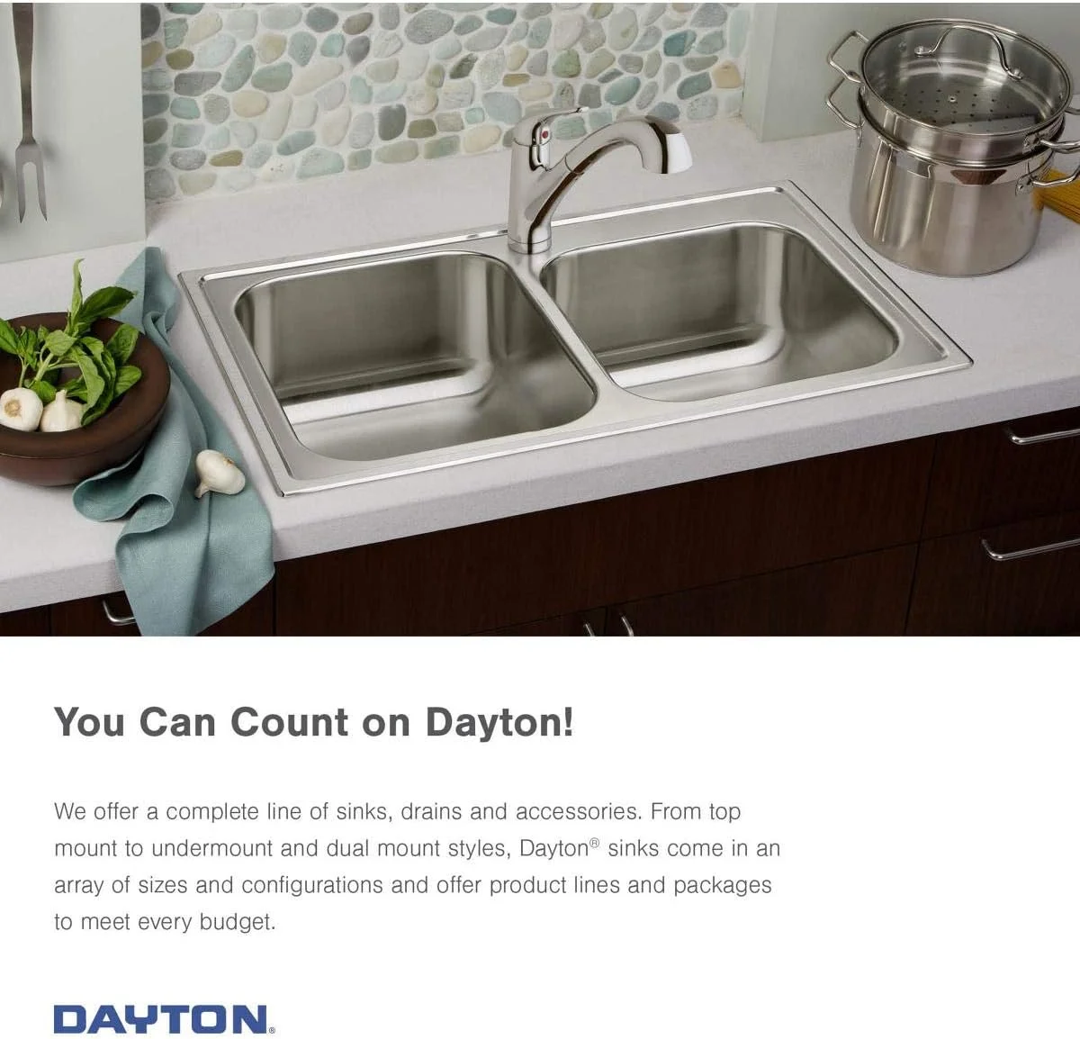 DSE233214 Dayton Equal Double Bowl Drop-In Stainless Steel Sink 33 X 21