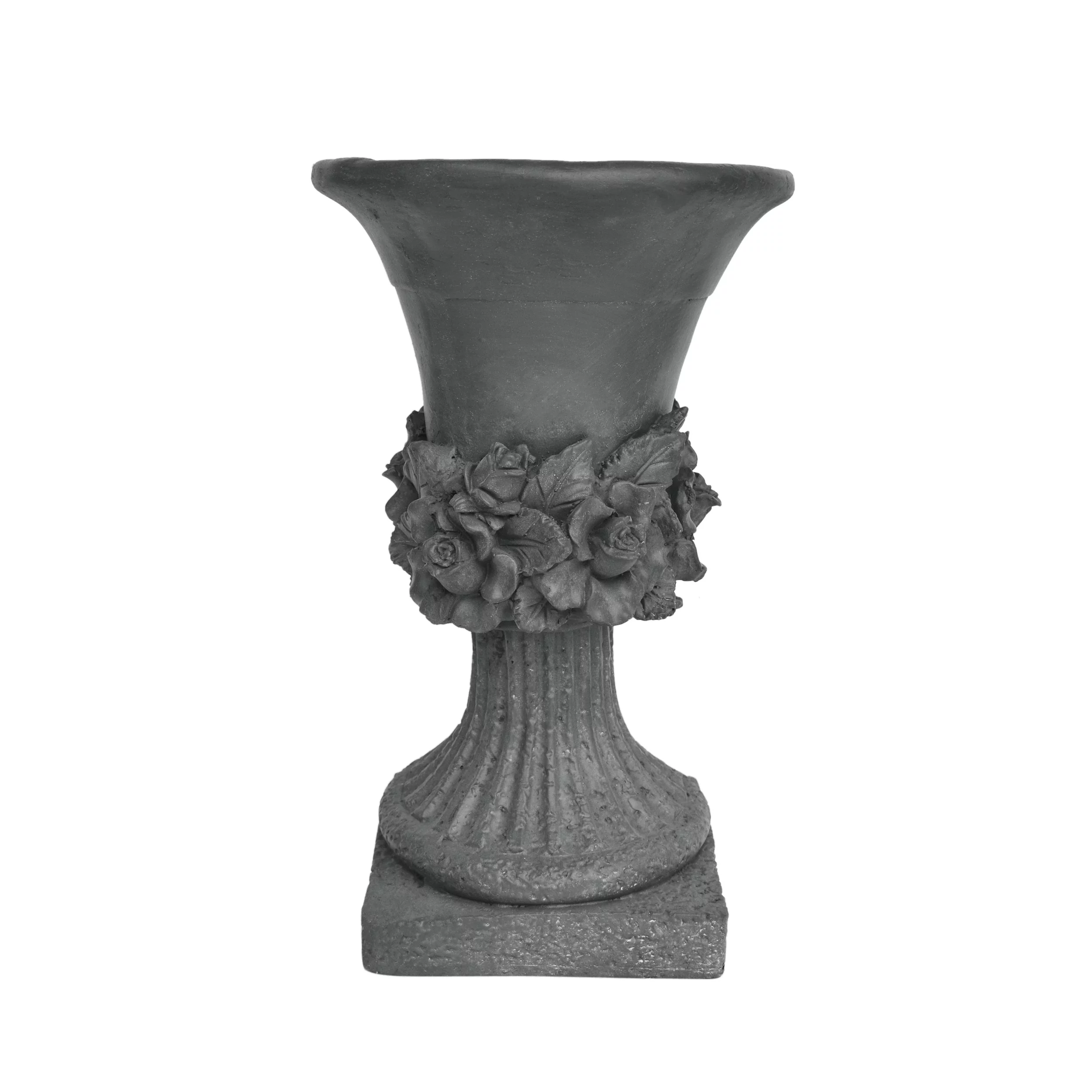 Michaelia Chalice Garden Urn Planter, Roman, Botanical, Antique Gray Lightweight Concrete