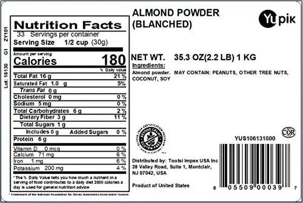 Yupik Ground Blanched Almond Flour, Blanched Almond/Flour, 35.2 Ounce