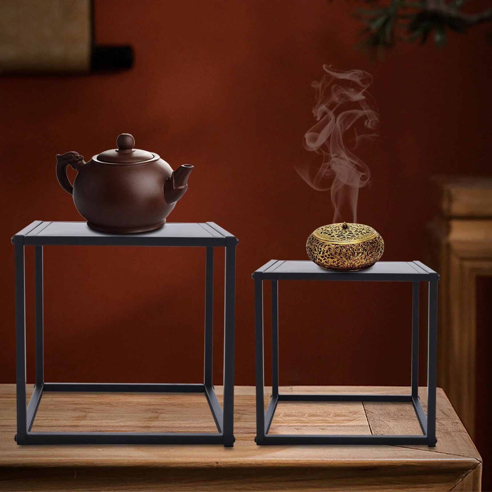 Miumaeov 2pcs Modern End Side Table Metal Coffee Table Square Tray Stand Bedroom Nightstand Black