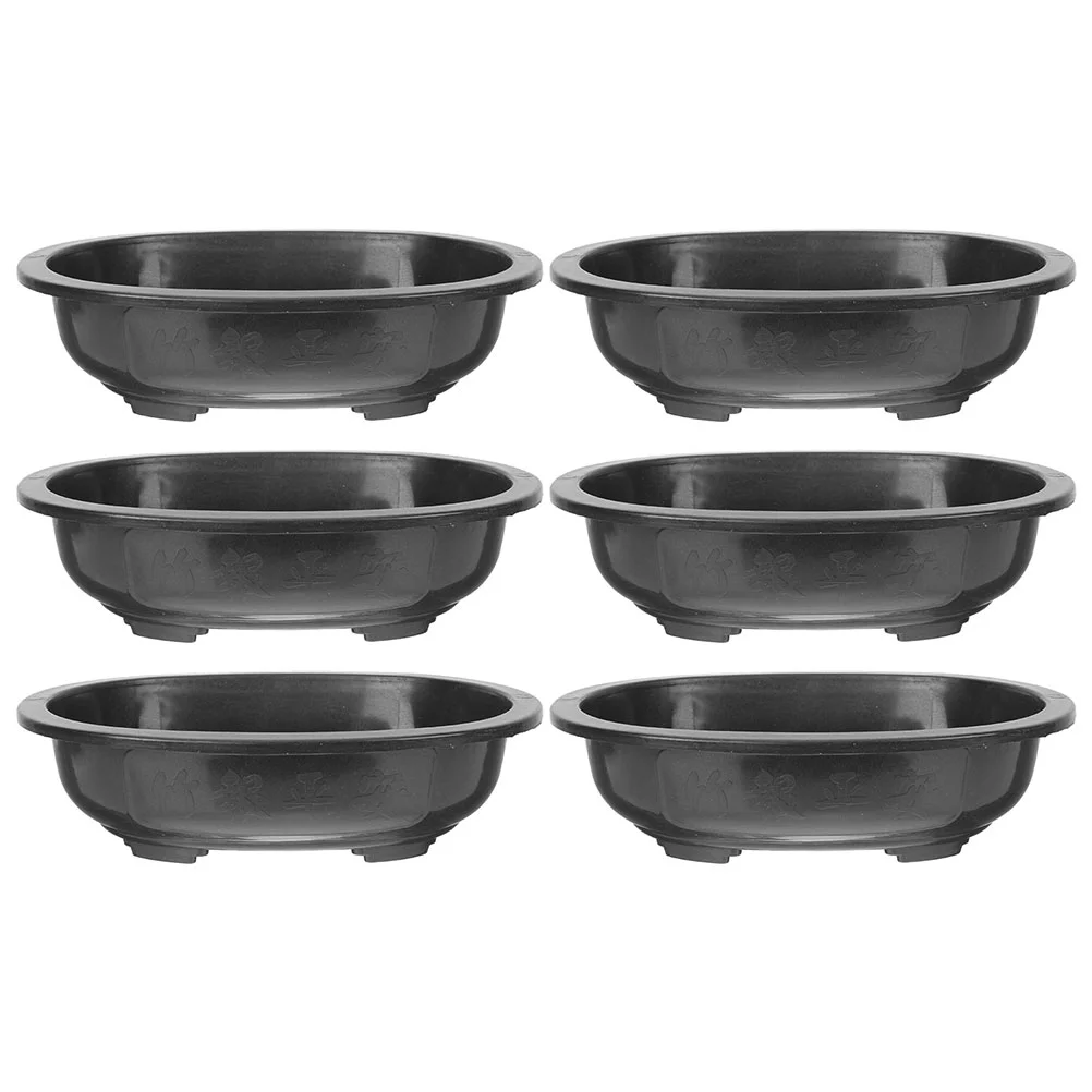 6pcs Plastic Flowerpots Decorative Gardening Large Oval Bonsai Planting Pots