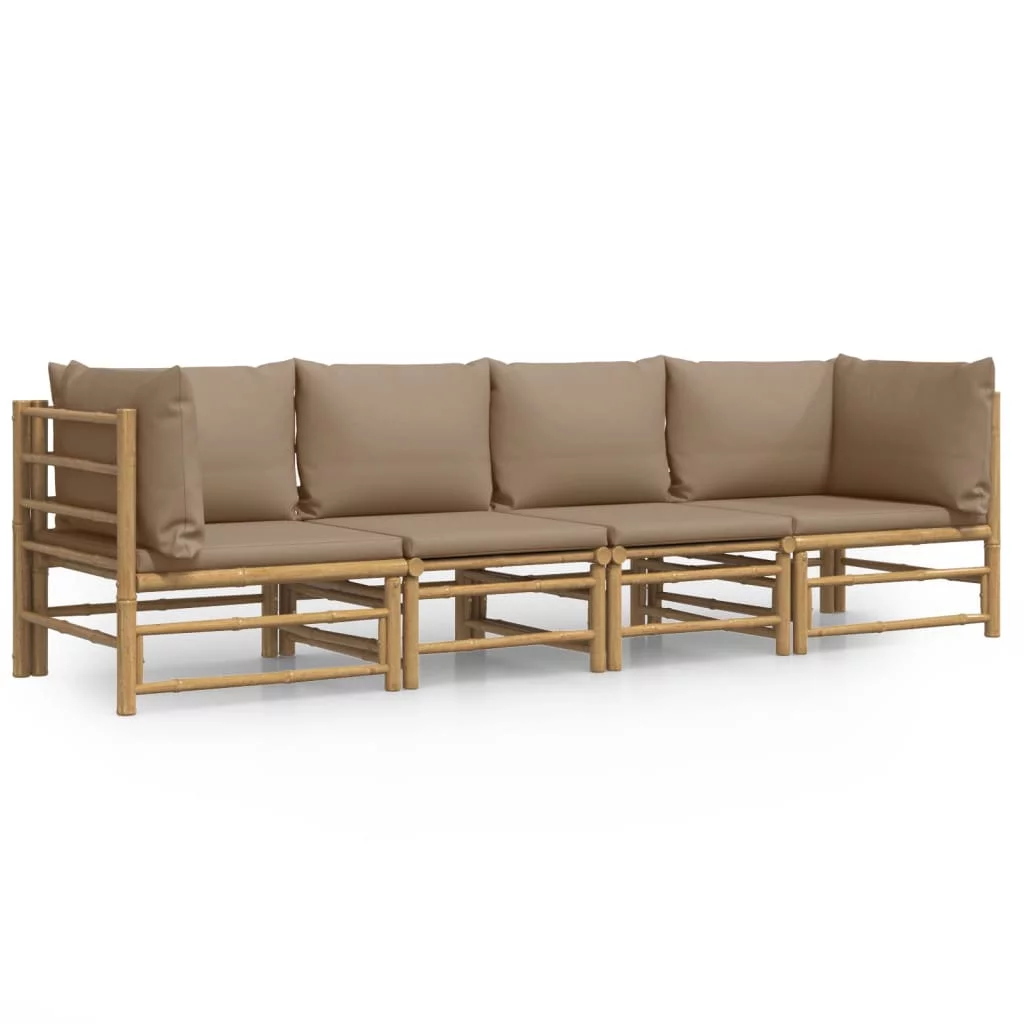 Dcenta 4 Piece Patio Set with Taupe Cushions Bamboo
