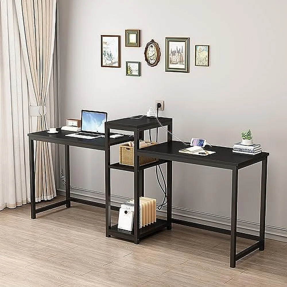 TJCGDTY Reversible Computer Desk with Power Outlets & File Cabinet  L Shaped Desk with  Shelves Gaming Desk Corner Desk Home Office Desk for Small Space Study Table Small Desk