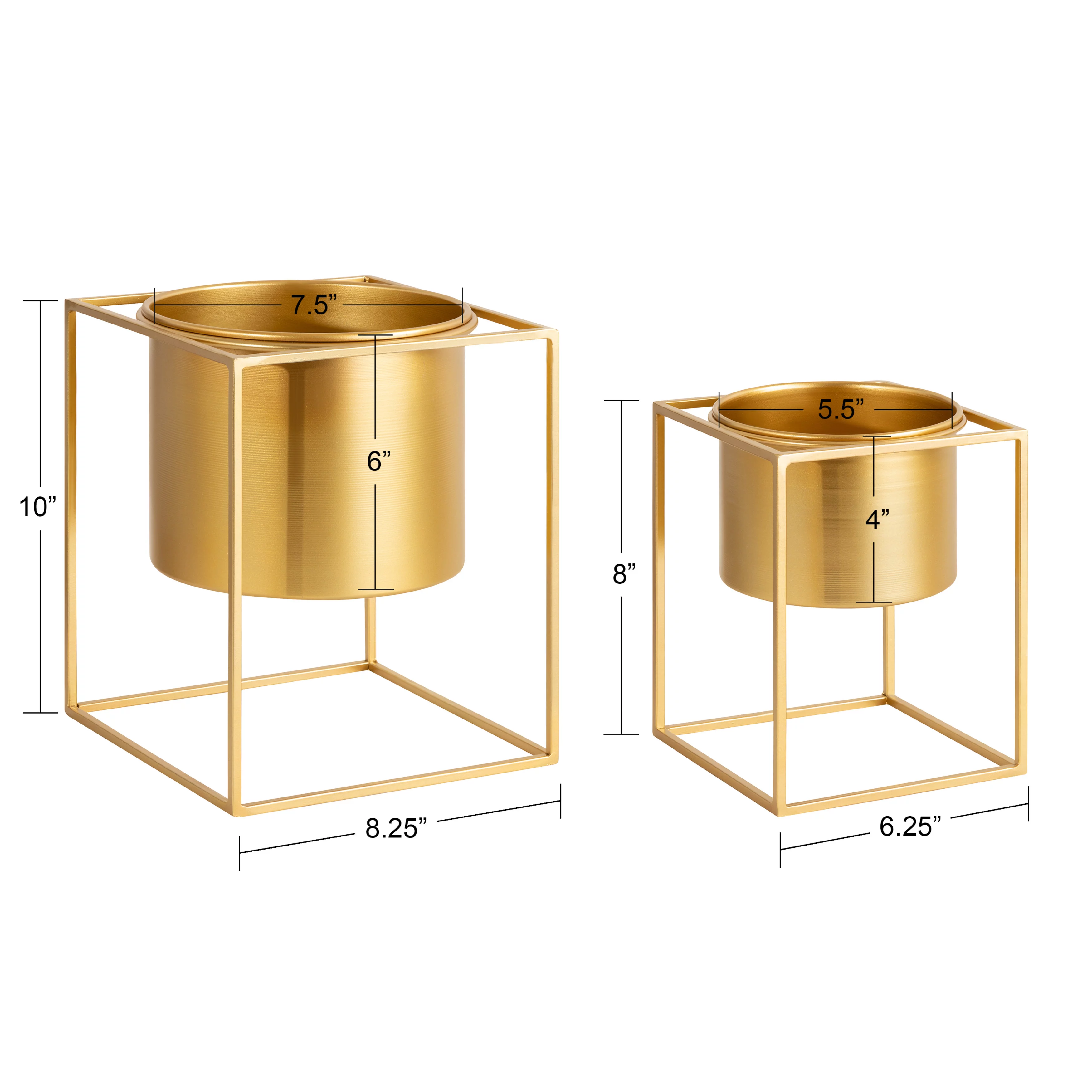 Kate and Laurel Fitch Modern Metal Freestanding Planters, Set of 2, Gold, Geometric Square Floating Planter Pots