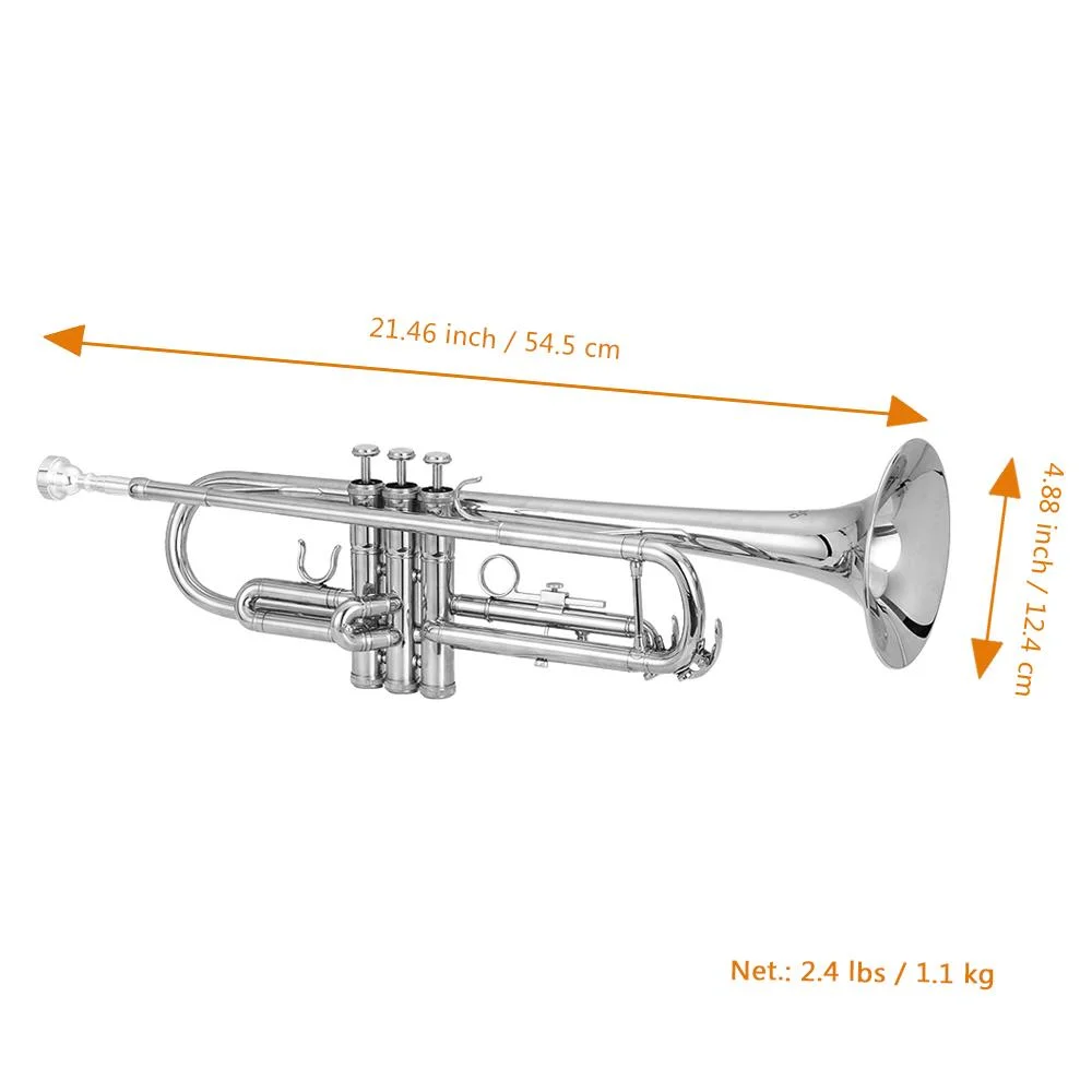 Glarry Student Beginner Brass Bb Trumpet with Case Accessories for School Band,Silver
