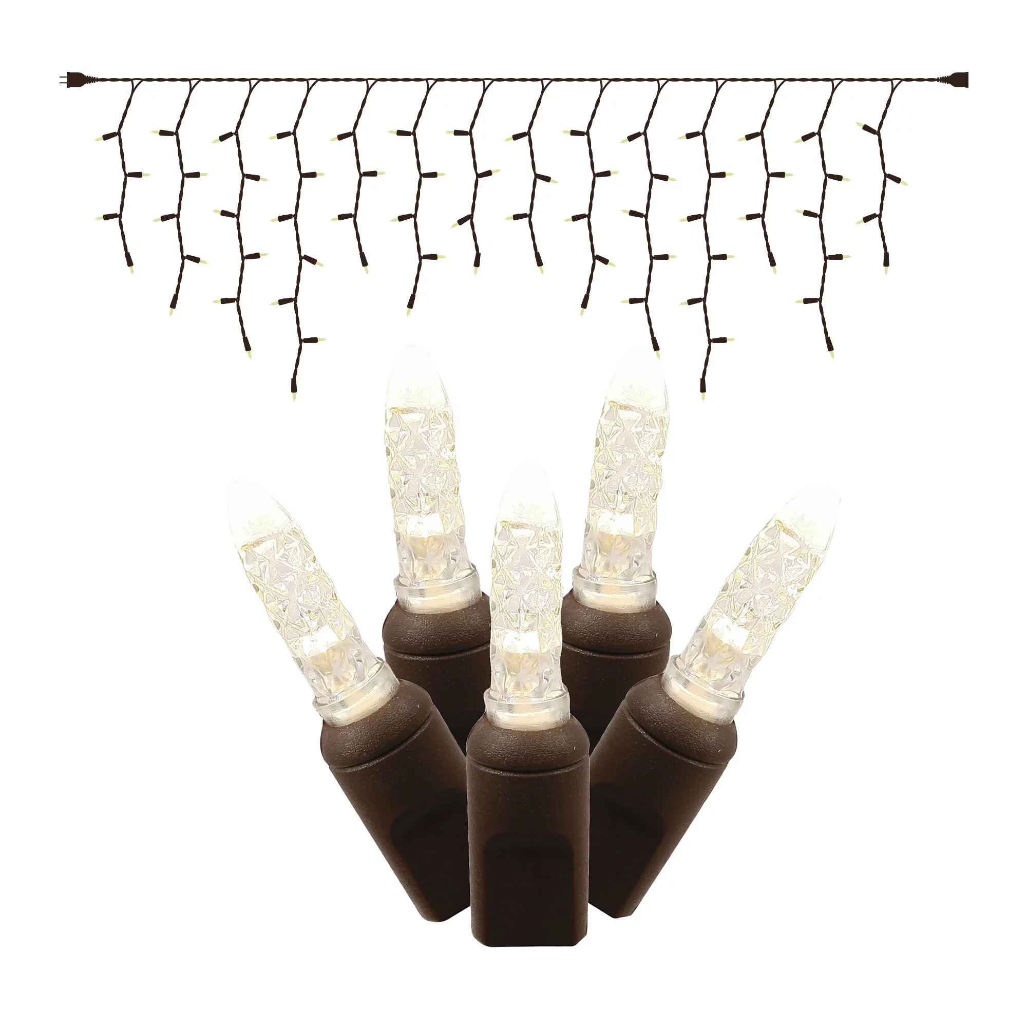 Vickerman 70 Warm White Twinkle M5 LED Single Mold Icicle Light on Brown Wire, 9' Christmas Light Strand