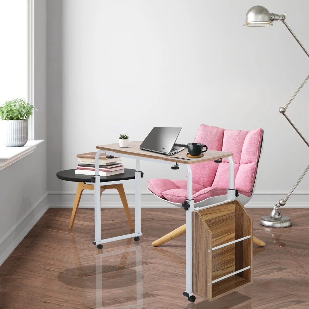 Furuoping Adjustable Laptop Cart Mobile Computer Desk Overbed Writing Table with Wheels 04#